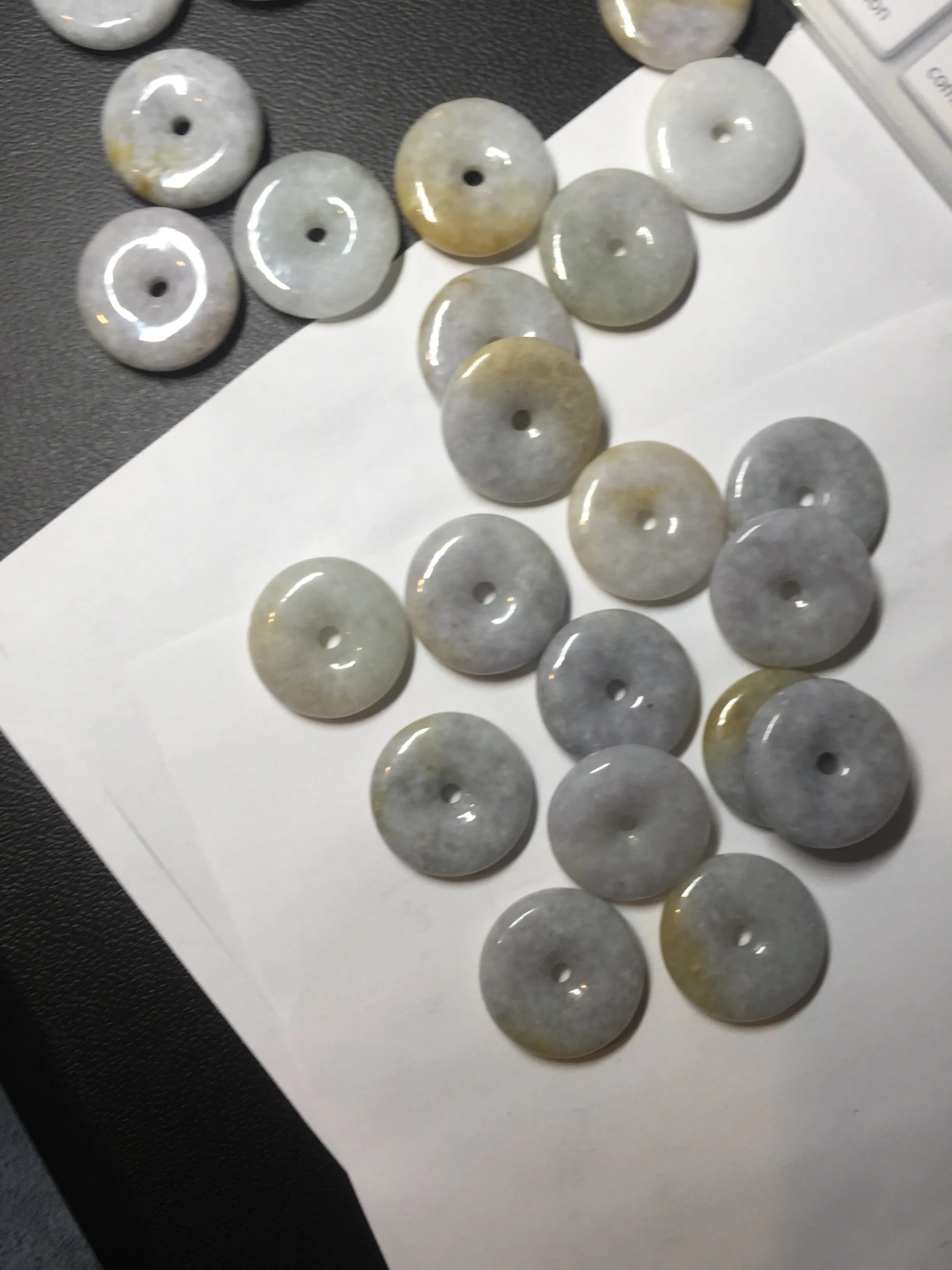 24-25mm Type A 100% Natural light purple/yellow/white Jadeite Jade Safety Guardian Button donut Pendant/worry stone group BM54