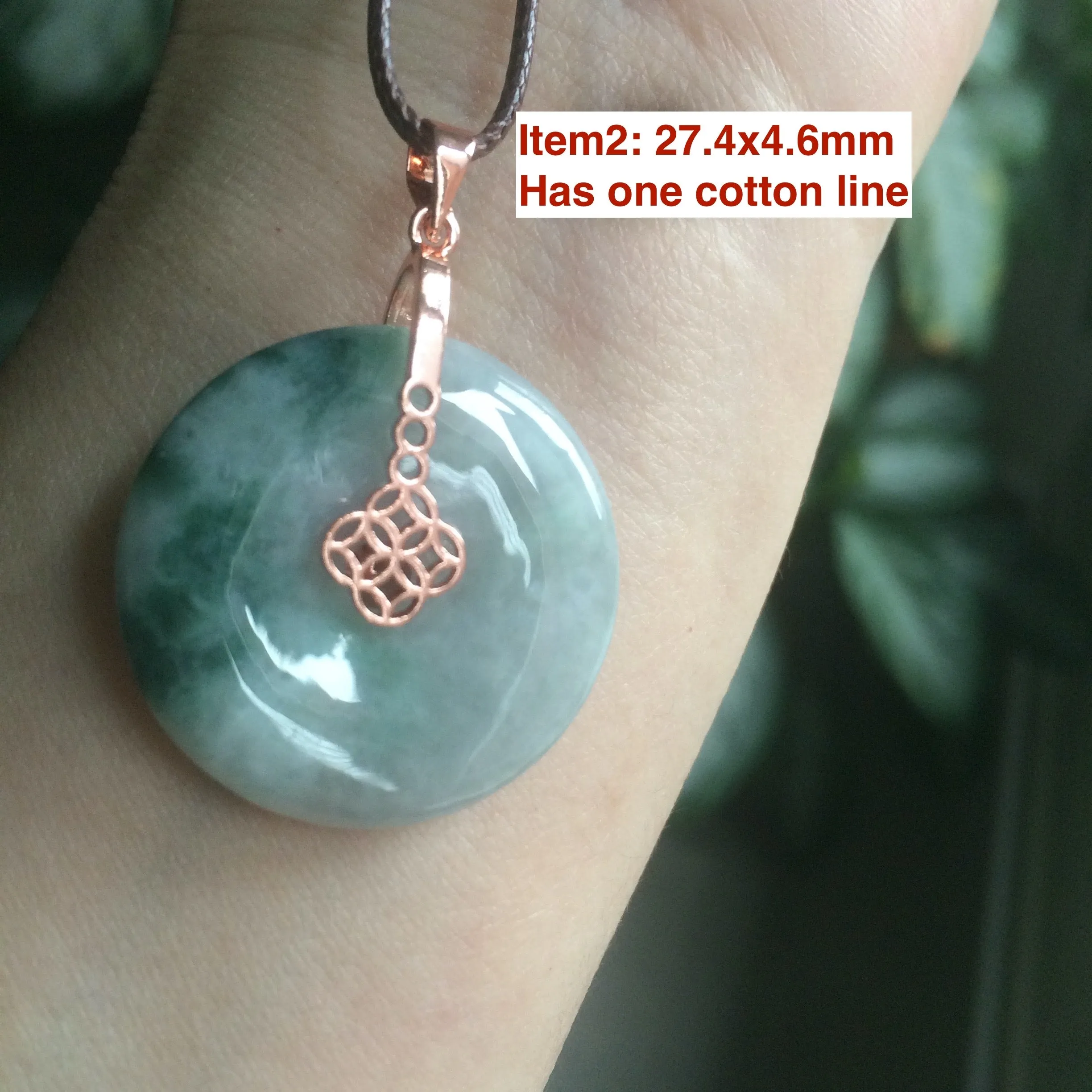 27.4-28.5mm Type A 100% Natural green/white (green floating flower) Jadeite Jade Safety Guardian Button donut Pendant group AC22