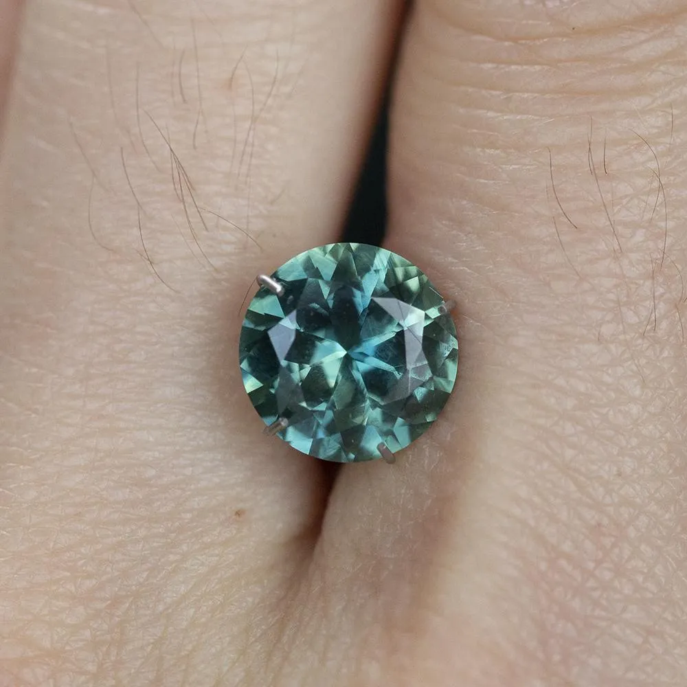 2.76ct Round Teal Nigerian Sapphire Double Prong Solitaire with Diamonds in 18k Yellow Gold