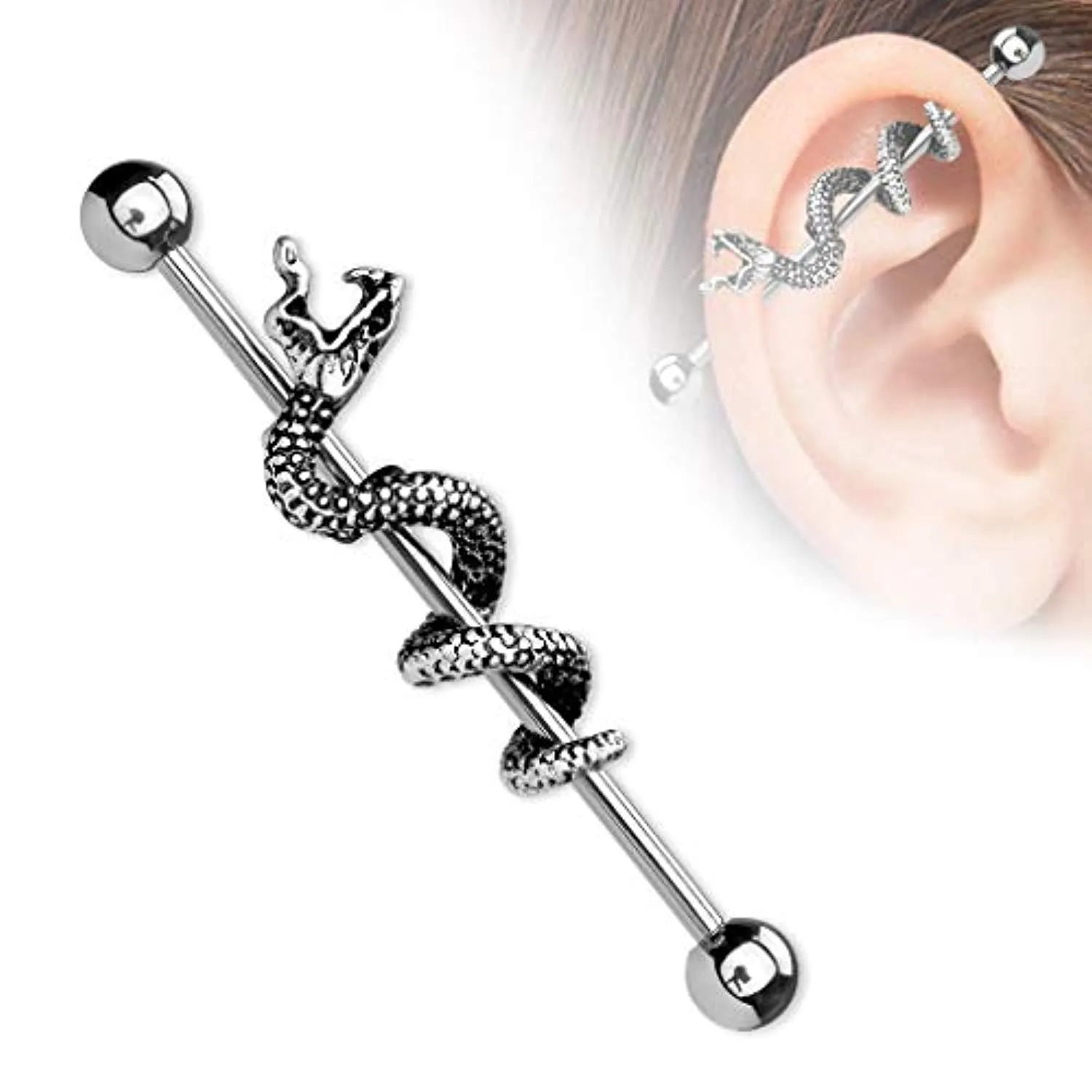 316L Surgical Steel WildKlass Industrial Barbells with Snake