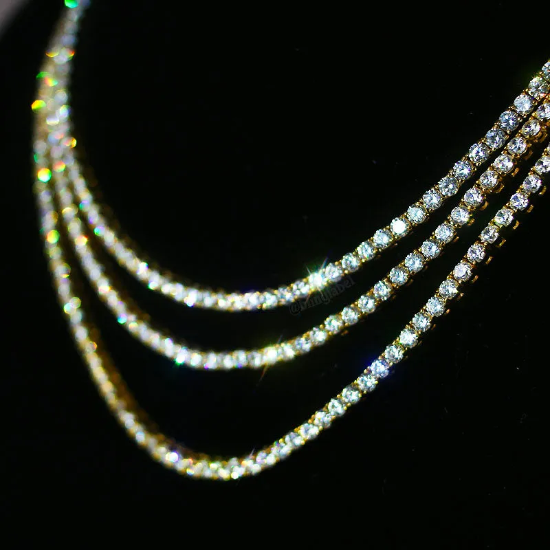 3mm Micro Round Cut Tennis Necklace in Gold