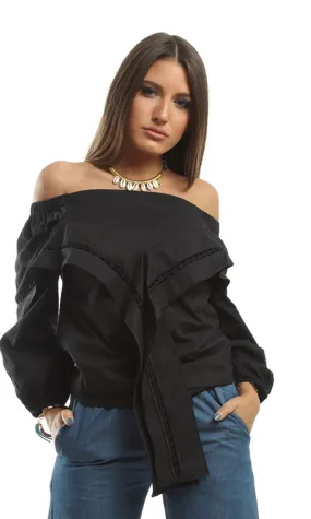 48506 Decorated Bow Tie Top - Black