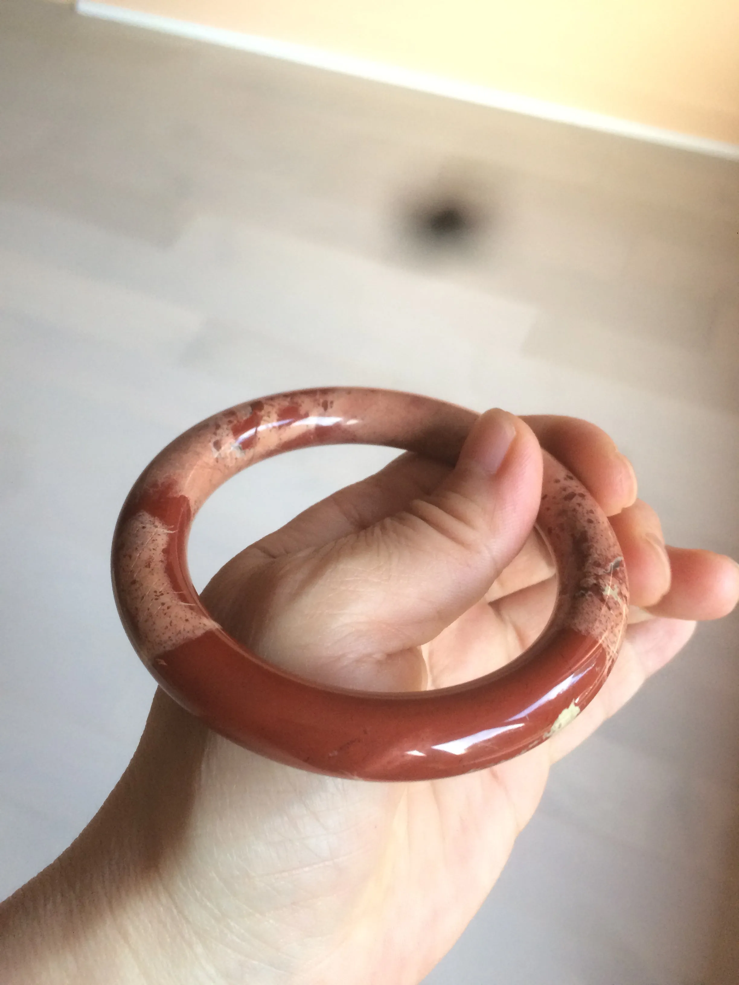 57.3mm 100% natural red/pink round cut red jasper stone bangle XY76