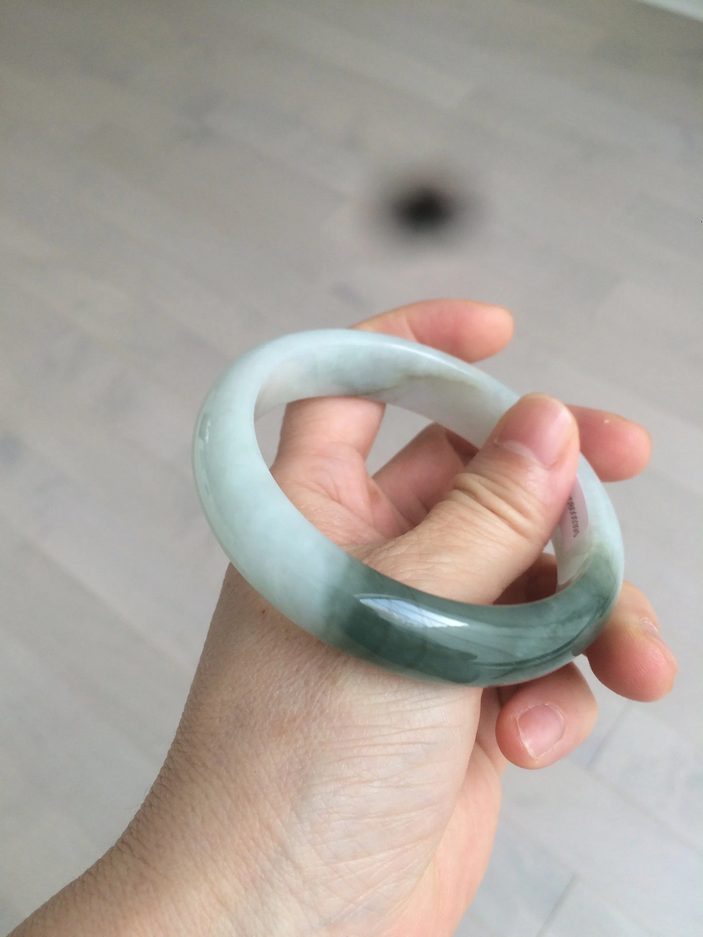 59.2mm certified type A 100% Natural watery dark green/black/white Jadeite jade bangle BF22-0395