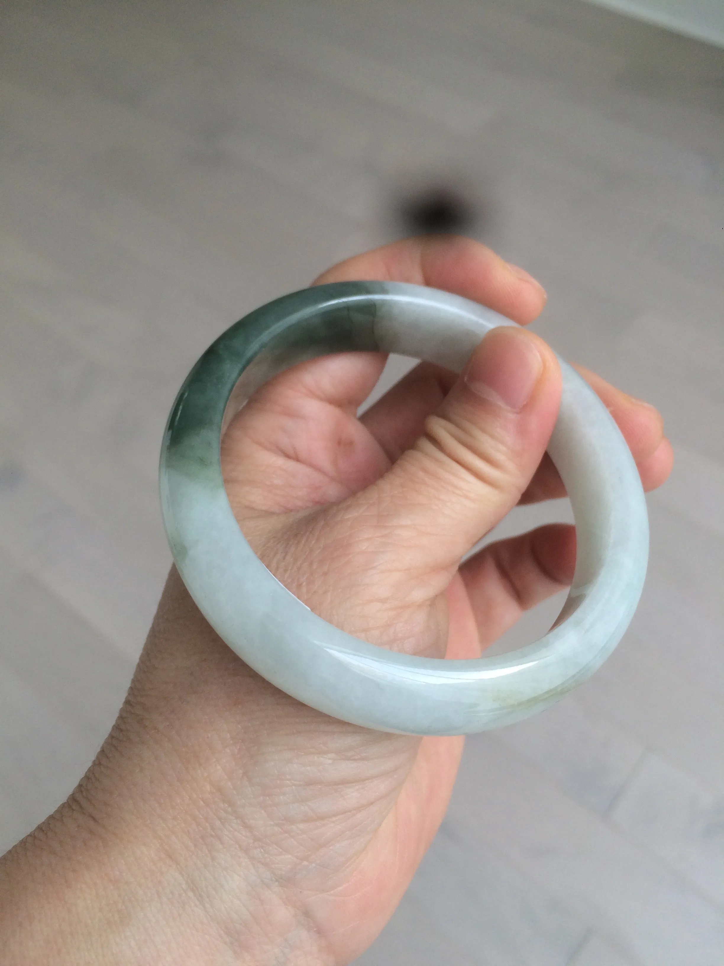 59.2mm certified type A 100% Natural watery dark green/black/white Jadeite jade bangle BF22-0395