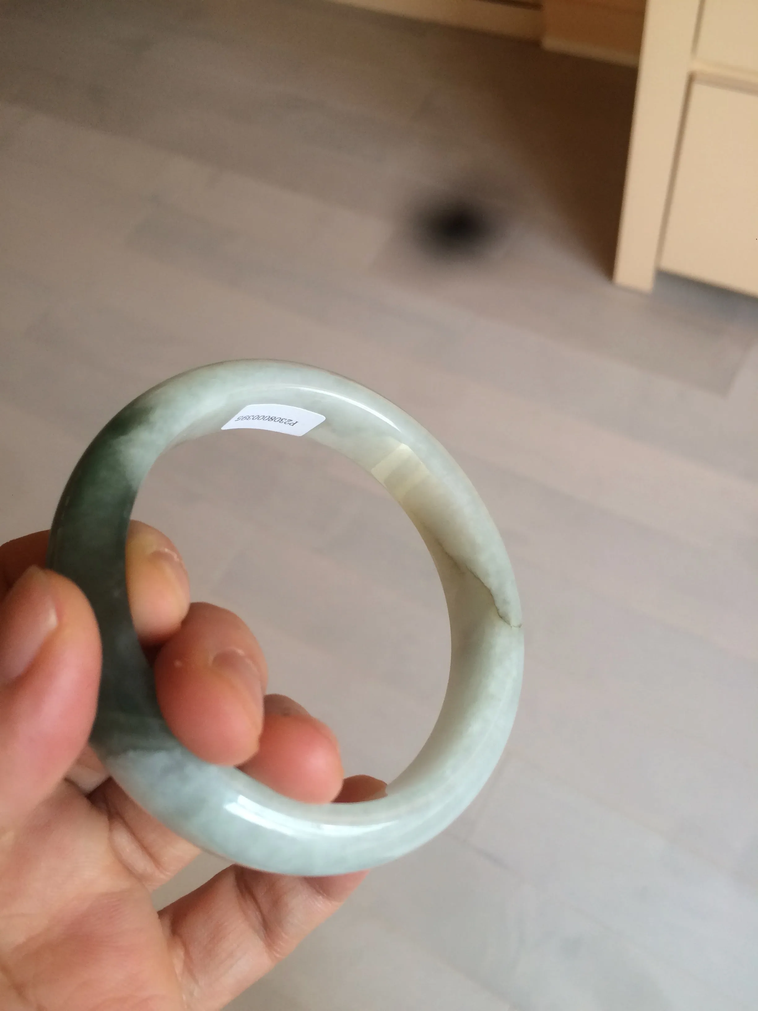 59.2mm certified type A 100% Natural watery dark green/black/white Jadeite jade bangle BF22-0395