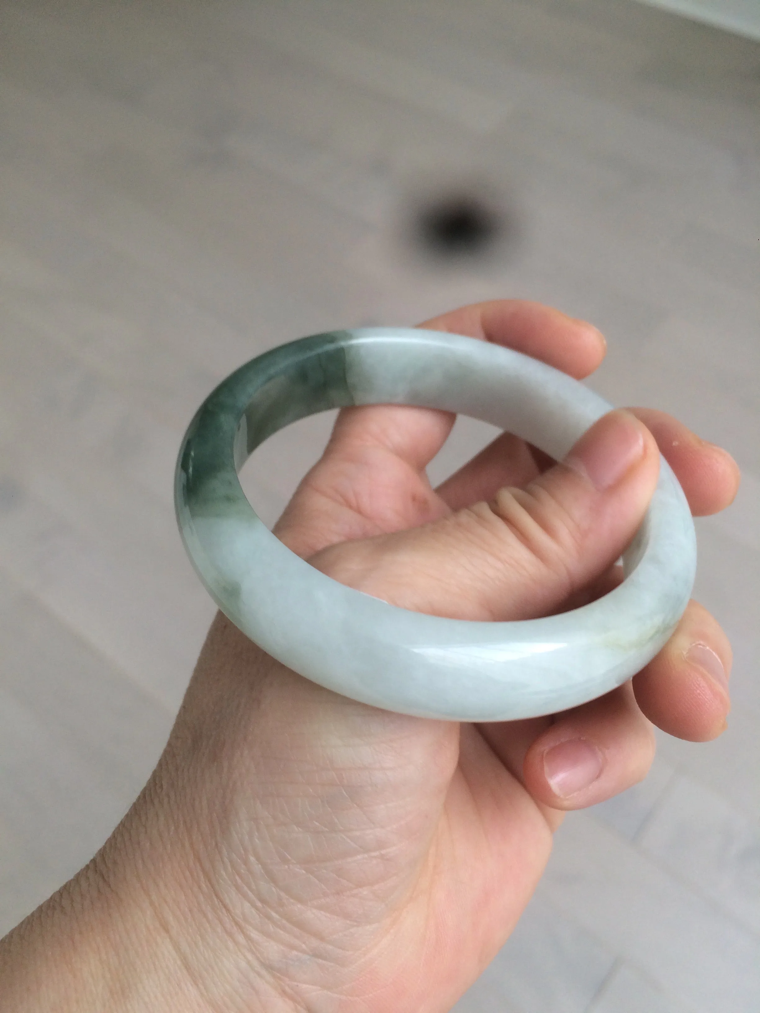 59.2mm certified type A 100% Natural watery dark green/black/white Jadeite jade bangle BF22-0395