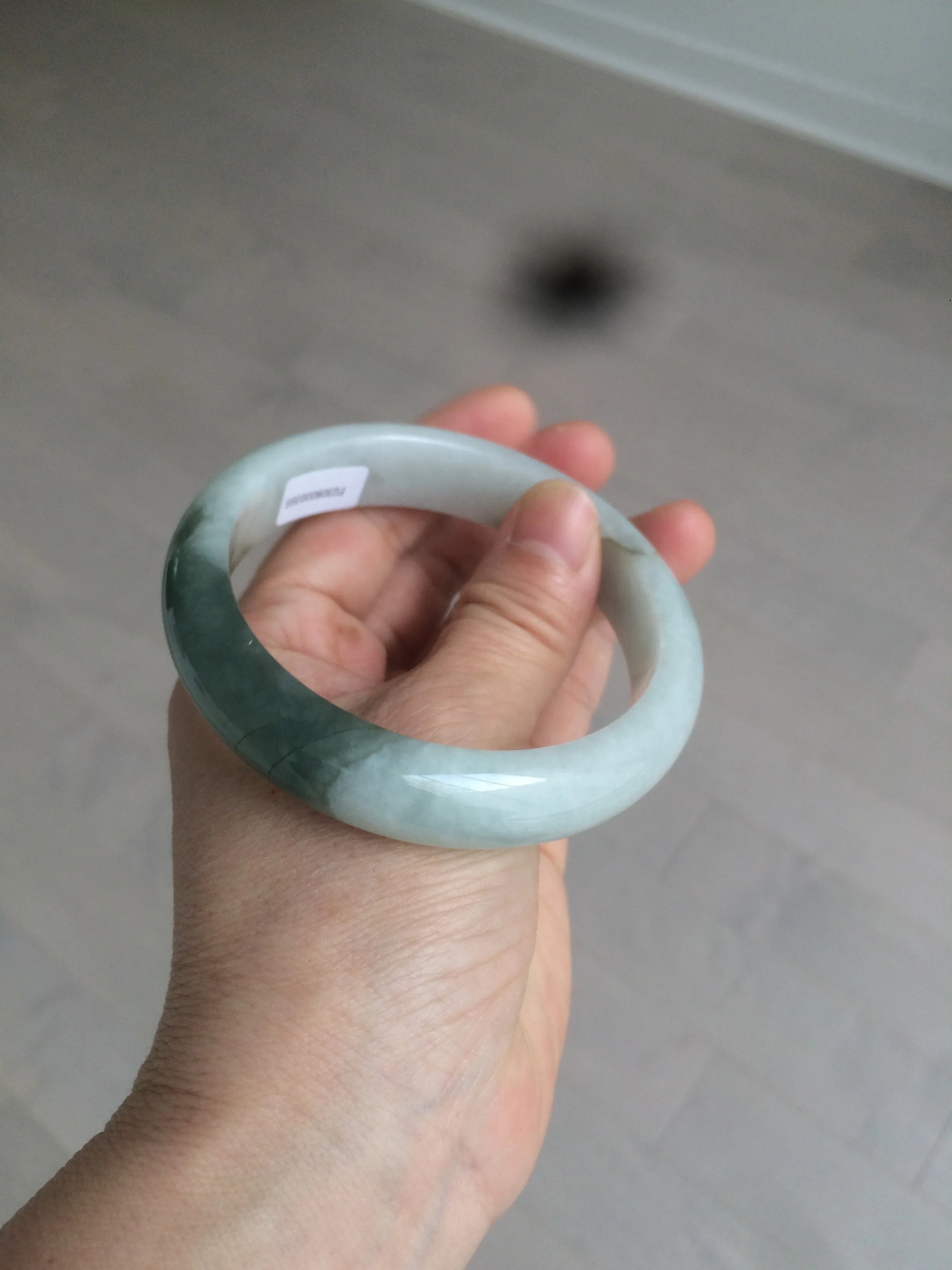 59.2mm certified type A 100% Natural watery dark green/black/white Jadeite jade bangle BF22-0395