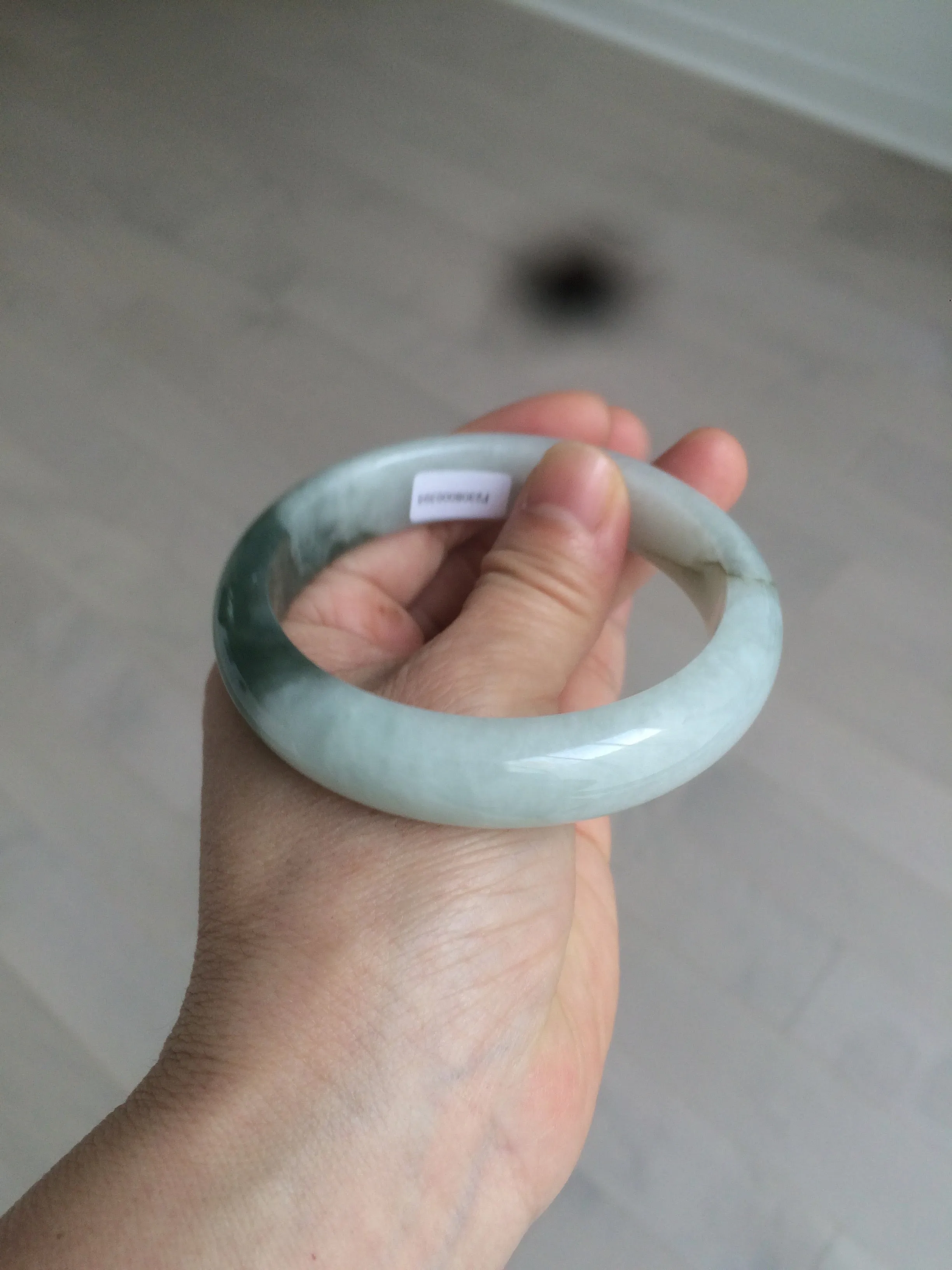 59.2mm certified type A 100% Natural watery dark green/black/white Jadeite jade bangle BF22-0395