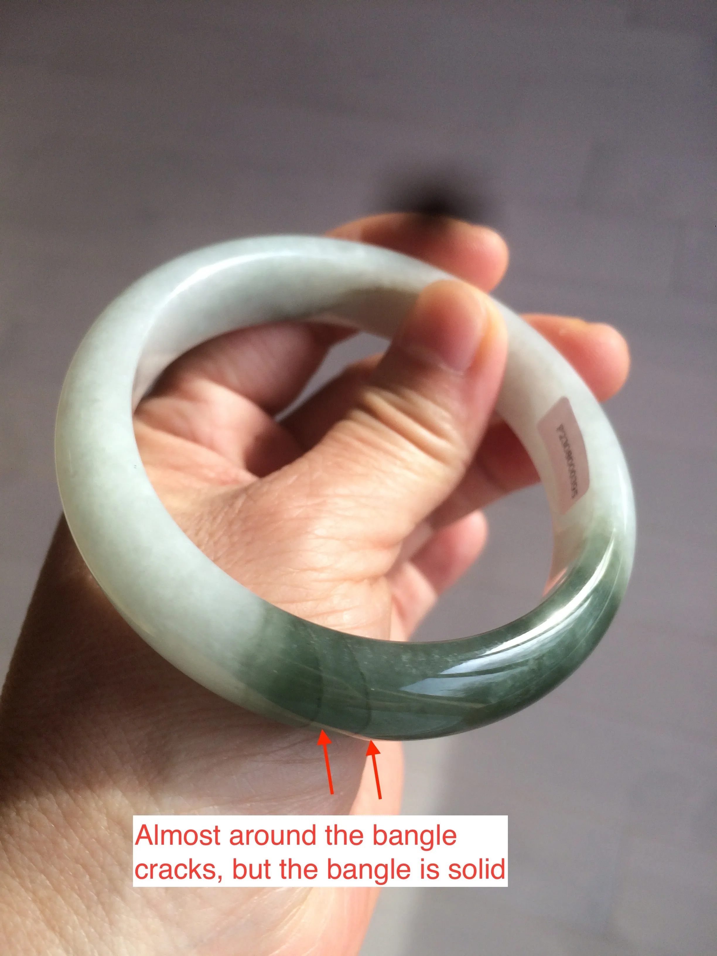 59.2mm certified type A 100% Natural watery dark green/black/white Jadeite jade bangle BF22-0395