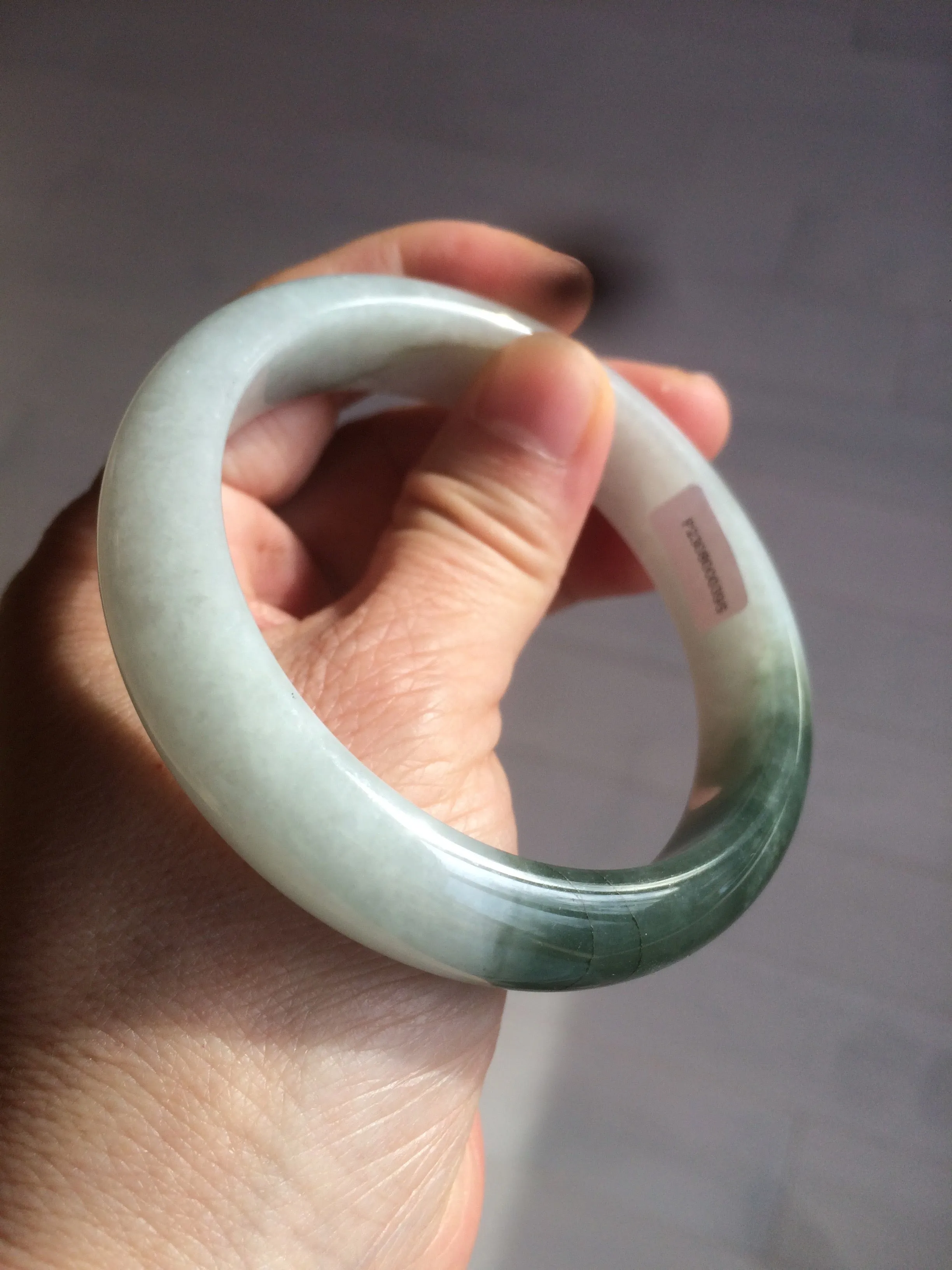 59.2mm certified type A 100% Natural watery dark green/black/white Jadeite jade bangle BF22-0395