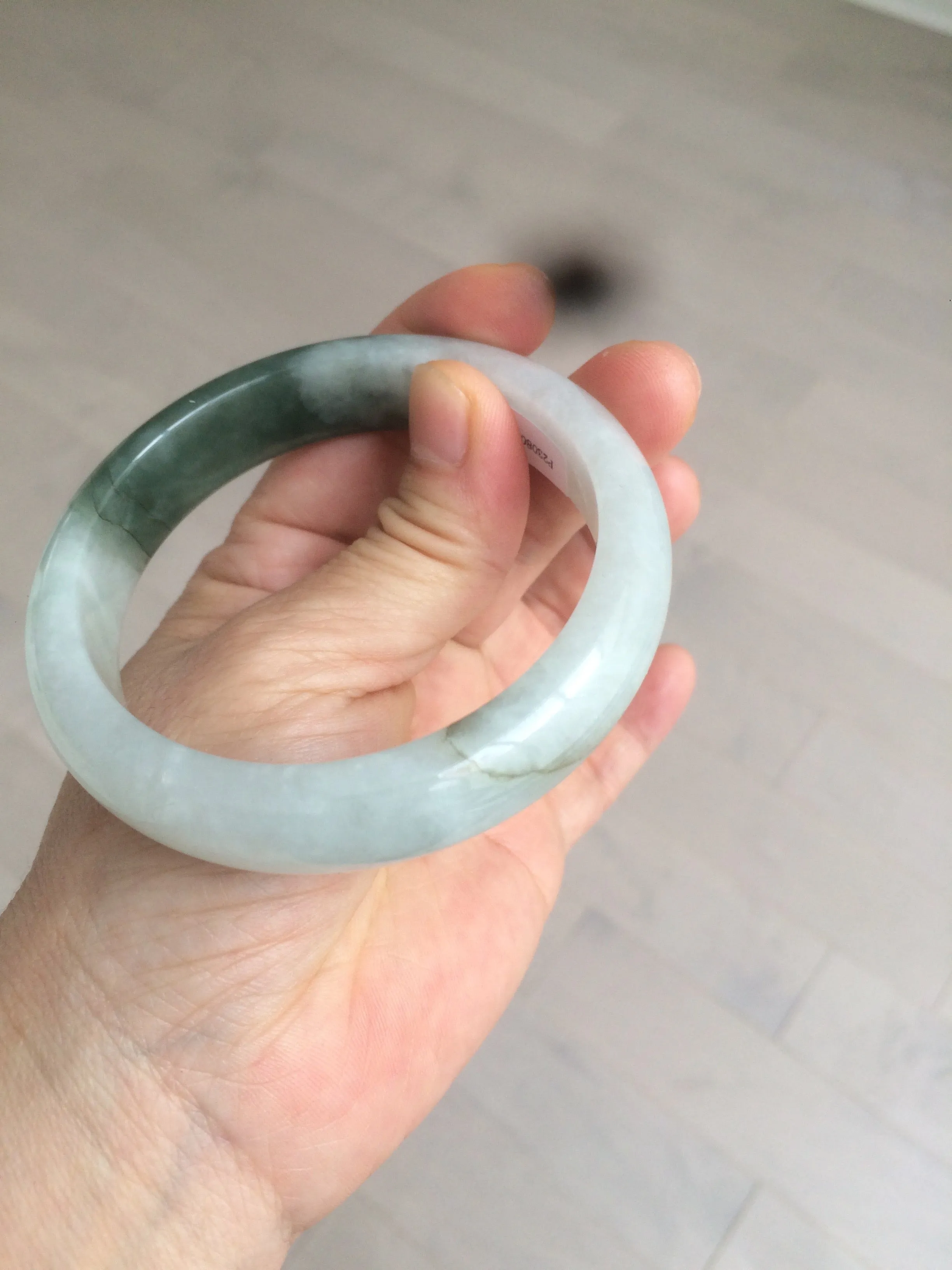 59.2mm certified type A 100% Natural watery dark green/black/white Jadeite jade bangle BF22-0395