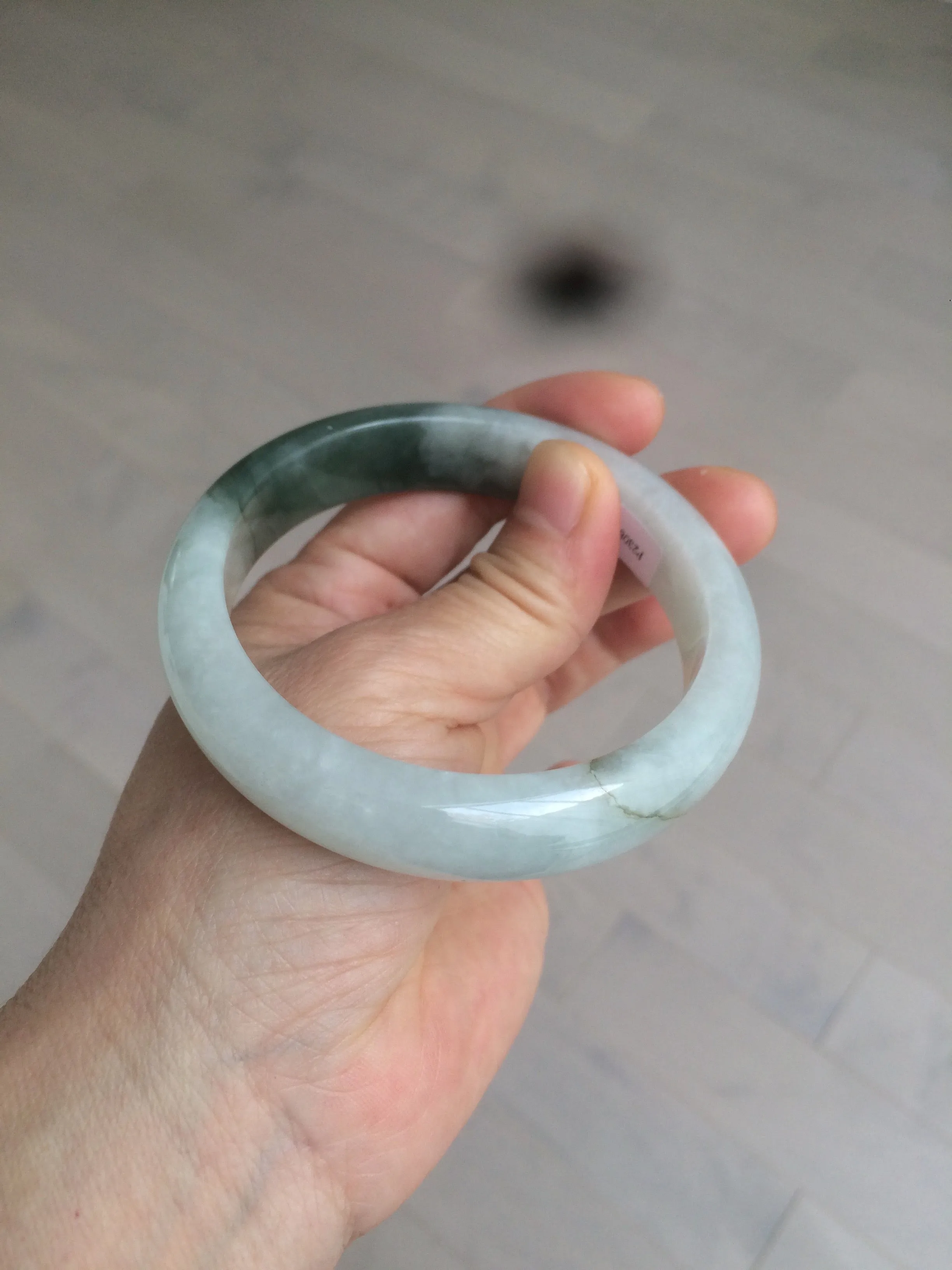 59.2mm certified type A 100% Natural watery dark green/black/white Jadeite jade bangle BF22-0395