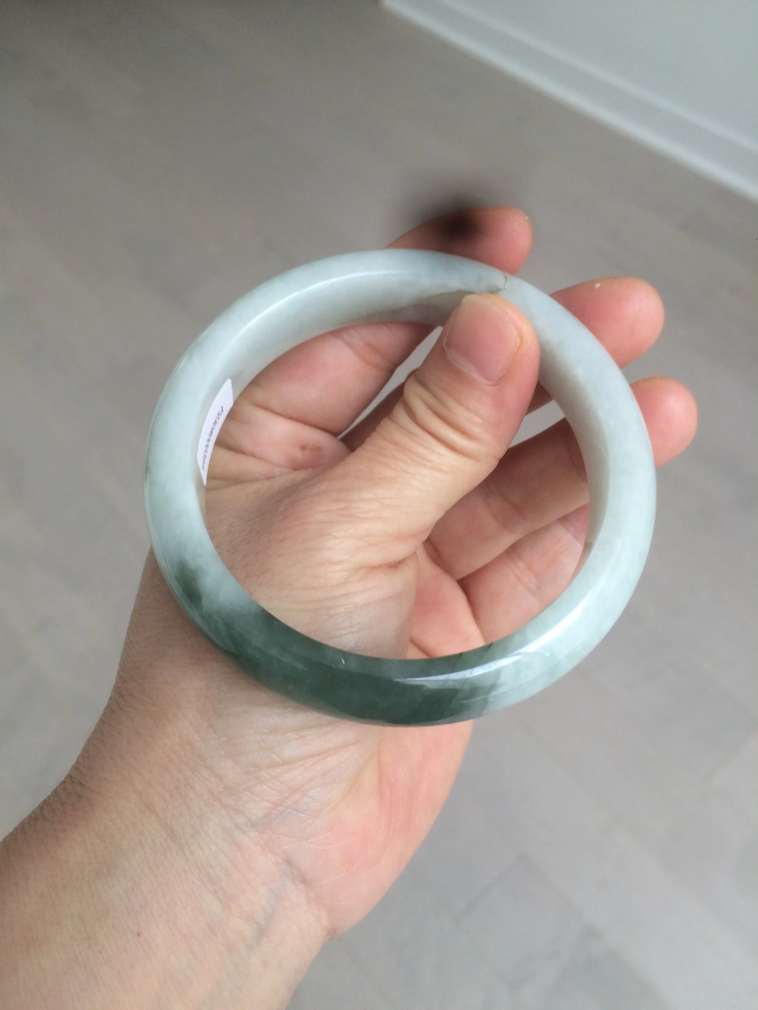 59.2mm certified type A 100% Natural watery dark green/black/white Jadeite jade bangle BF22-0395