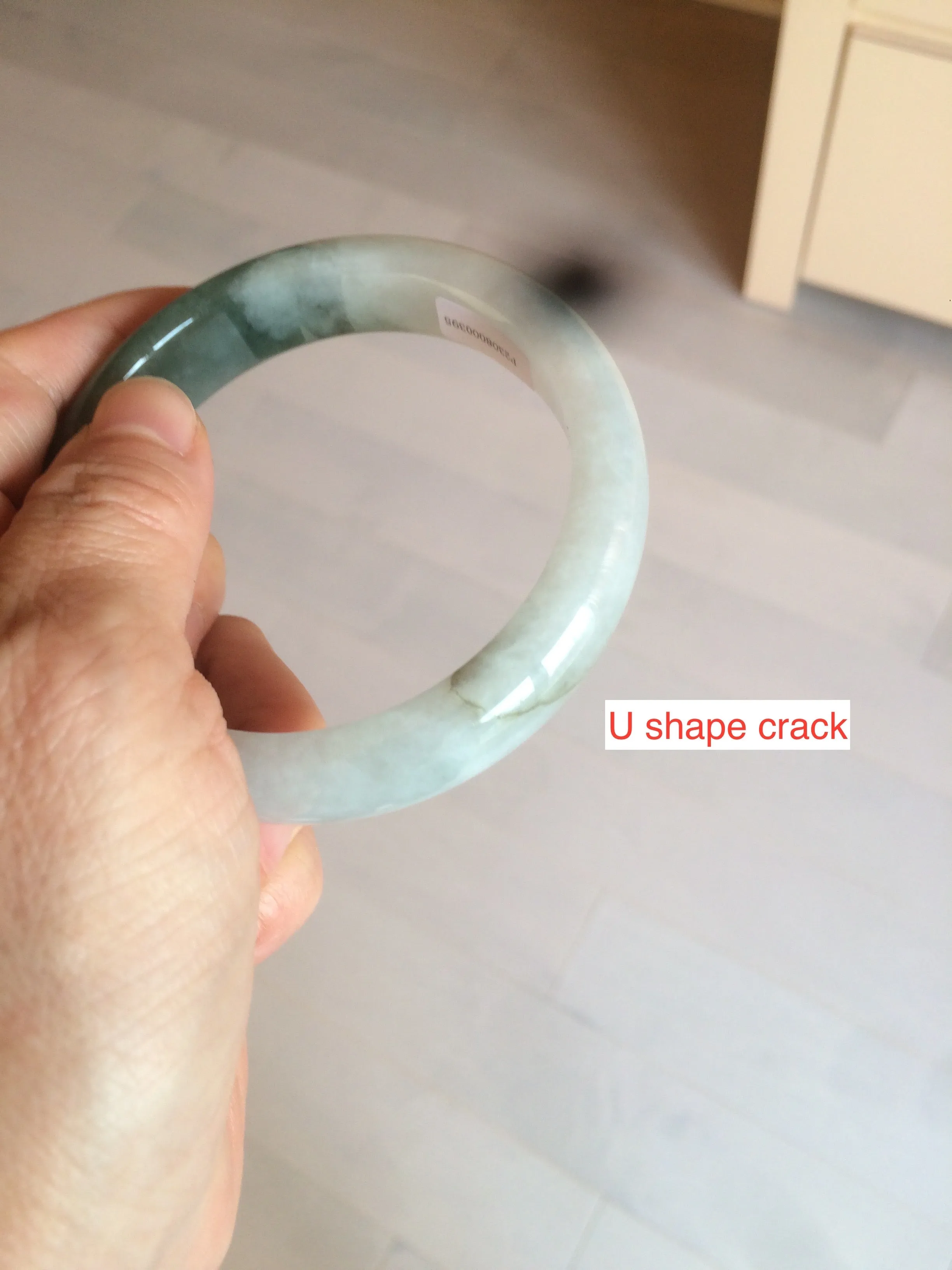 59.2mm certified type A 100% Natural watery dark green/black/white Jadeite jade bangle BF22-0395