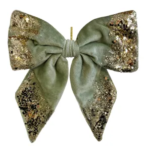 59766 Velvet Bow Green Gold Glitter