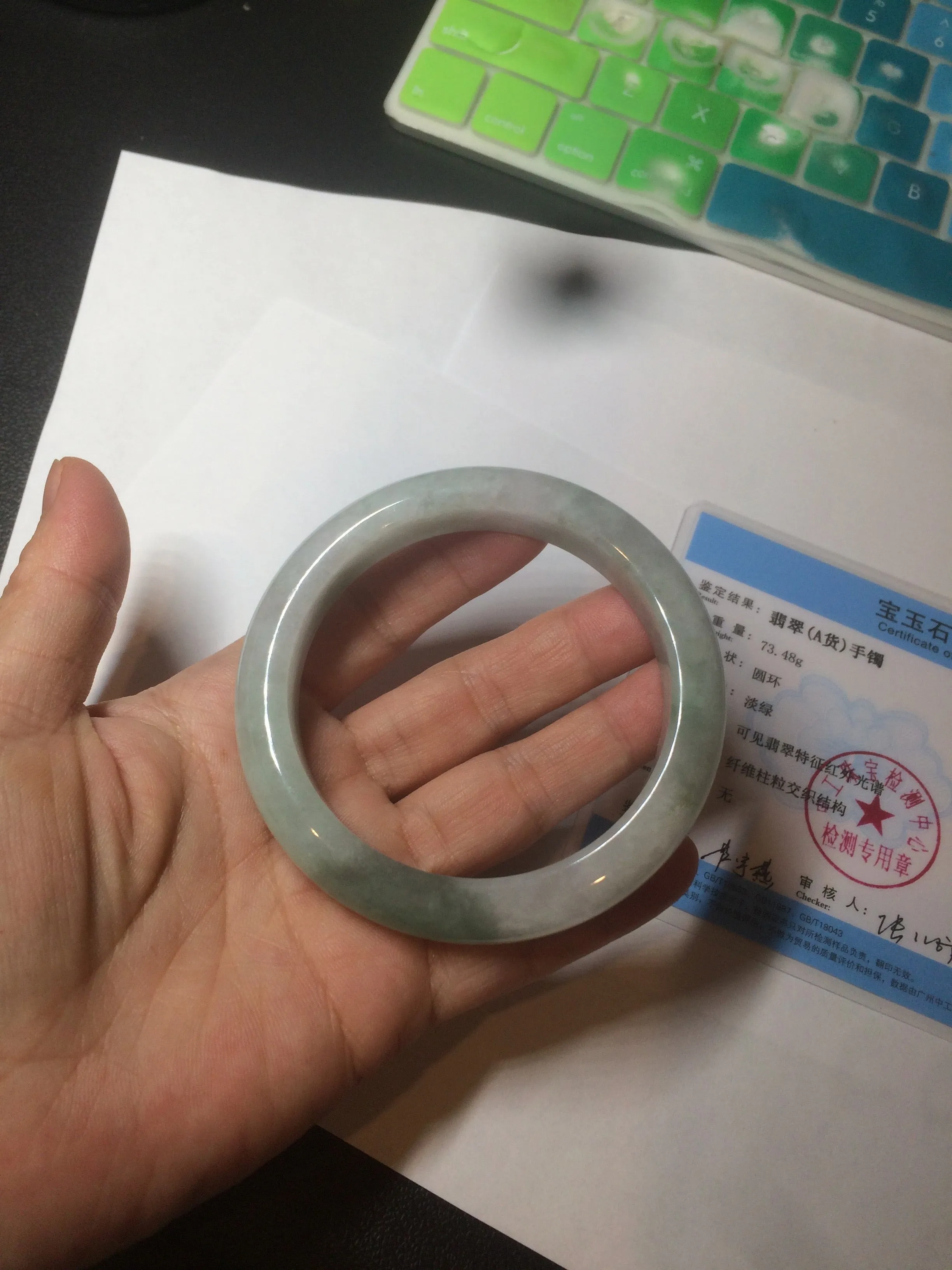 60.2mm certified type A 100% Natural oily light green/white/purple chubby Jadeite Jade bangle BH43-2804