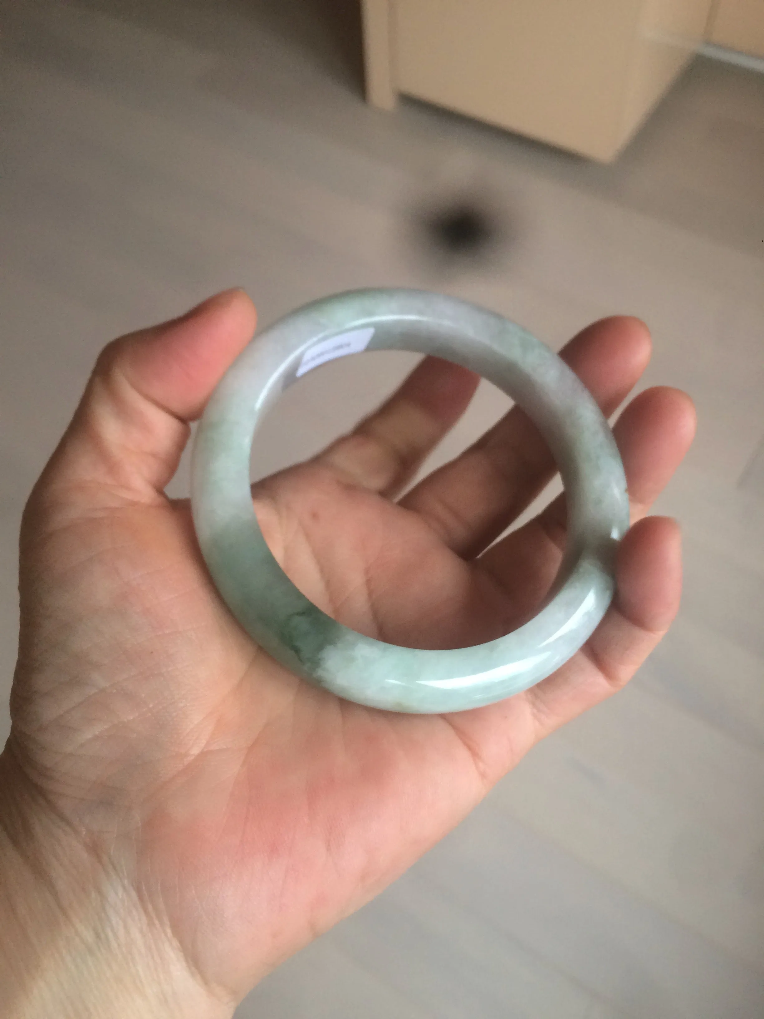 60.2mm certified type A 100% Natural oily light green/white/purple chubby Jadeite Jade bangle BH43-2804