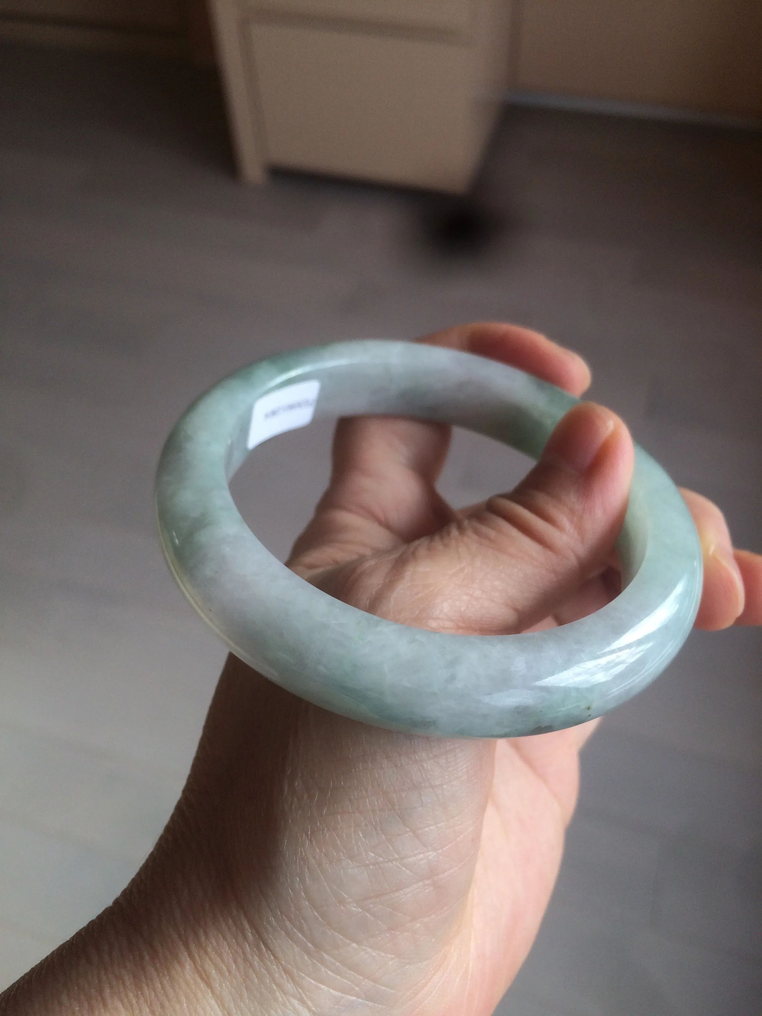 60.2mm certified type A 100% Natural oily light green/white/purple chubby Jadeite Jade bangle BH43-2804