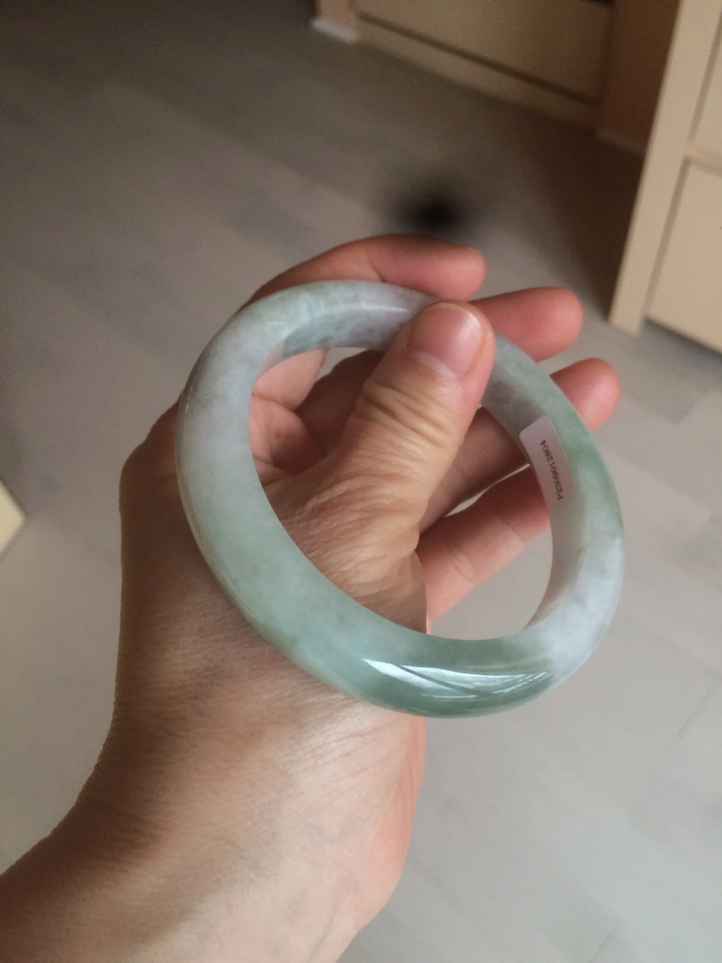 60.2mm certified type A 100% Natural oily light green/white/purple chubby Jadeite Jade bangle BH43-2804