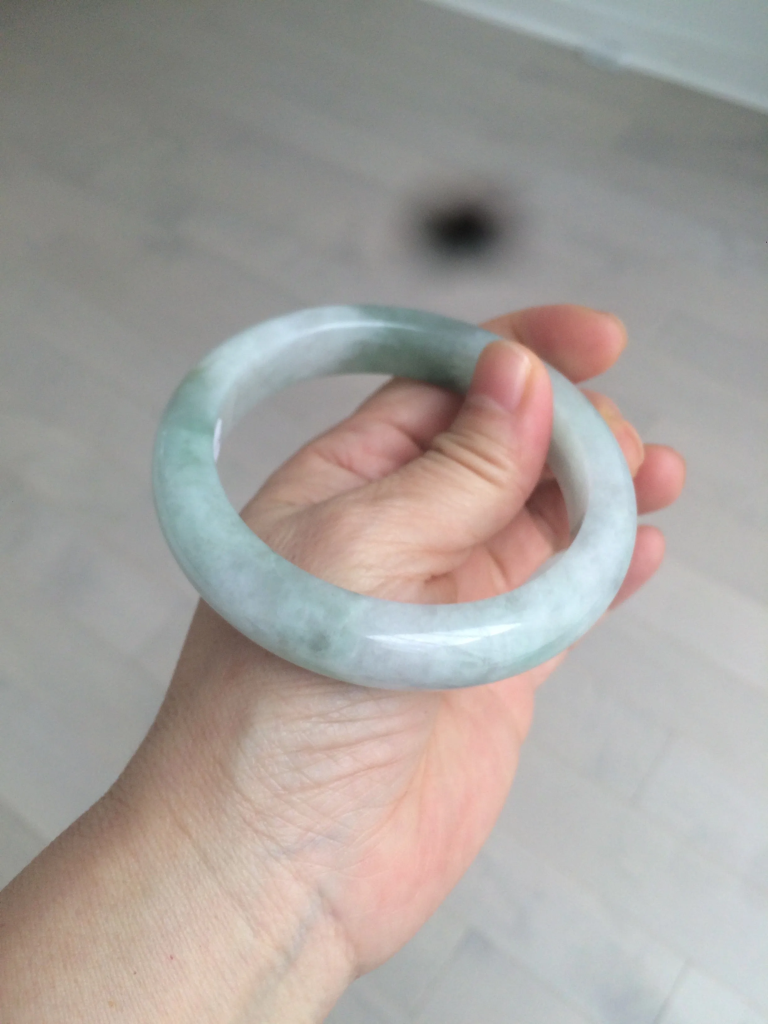 60.2mm certified type A 100% Natural oily light green/white/purple chubby Jadeite Jade bangle BH43-2804