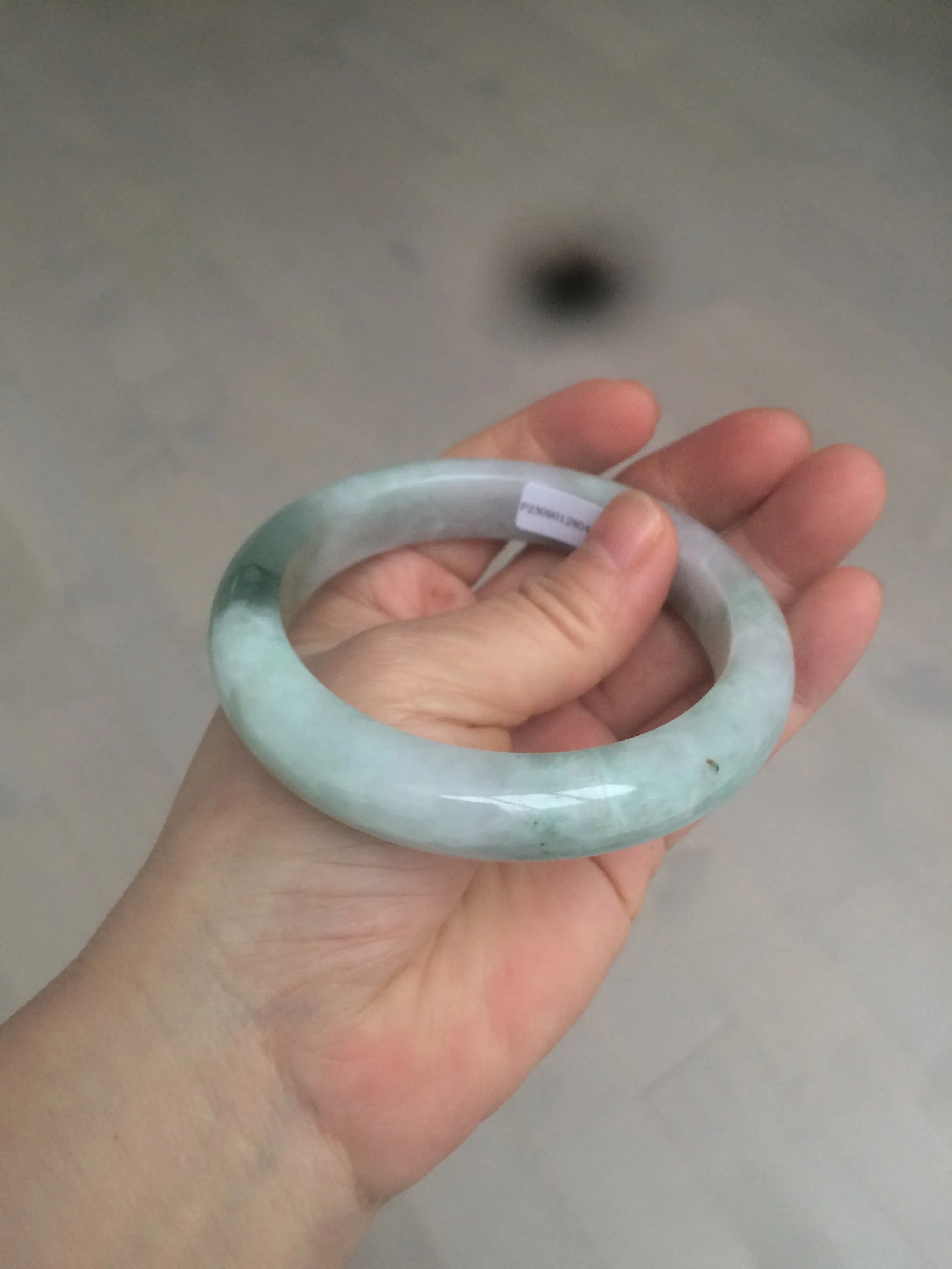 60.2mm certified type A 100% Natural oily light green/white/purple chubby Jadeite Jade bangle BH43-2804