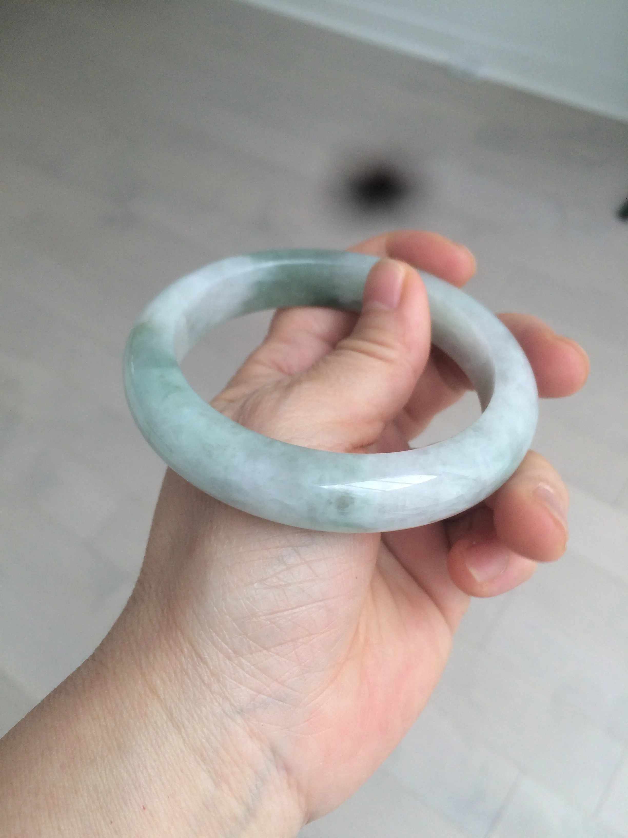 60.2mm certified type A 100% Natural oily light green/white/purple chubby Jadeite Jade bangle BH43-2804