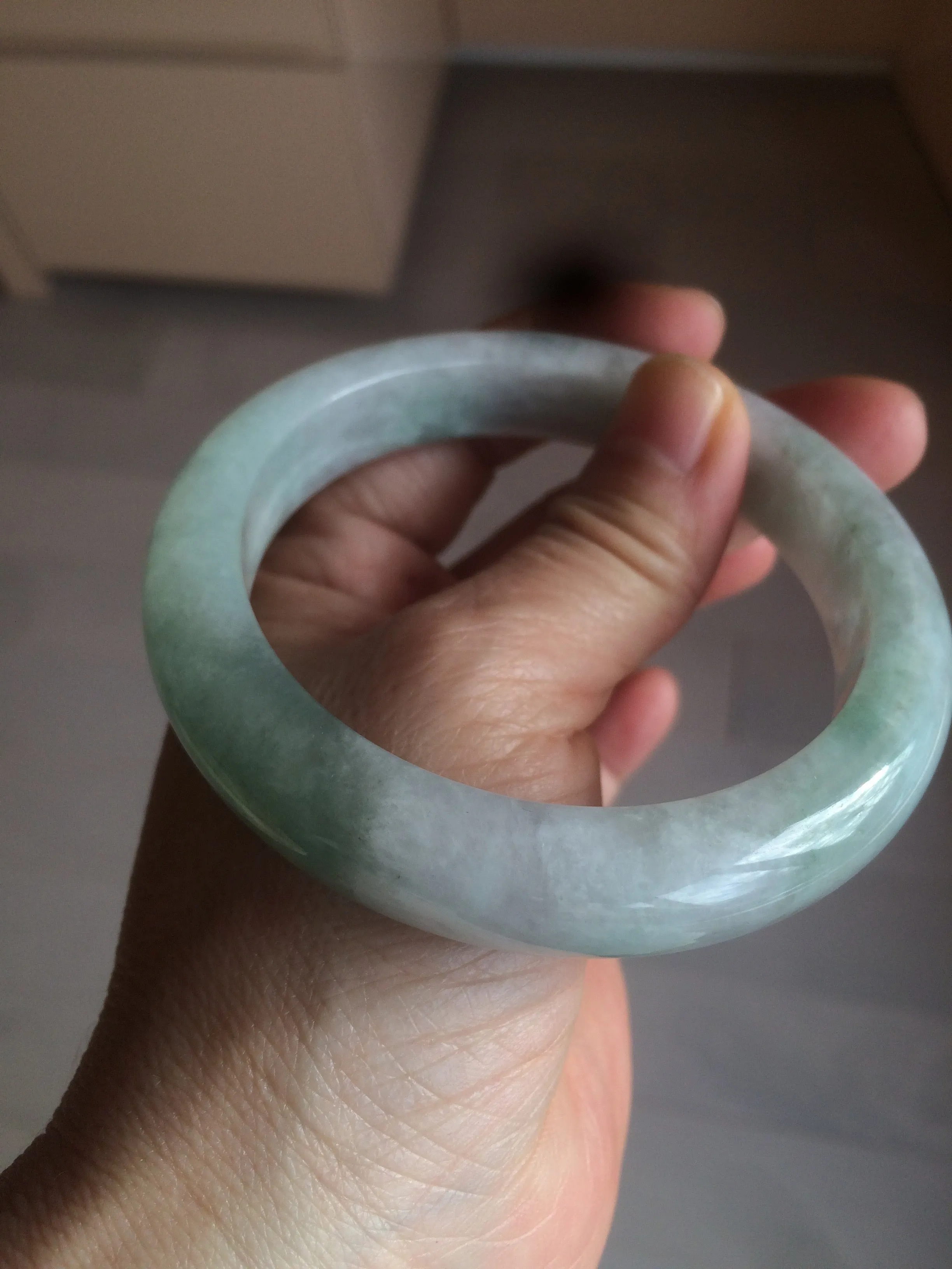 60.2mm certified type A 100% Natural oily light green/white/purple chubby Jadeite Jade bangle BH43-2804