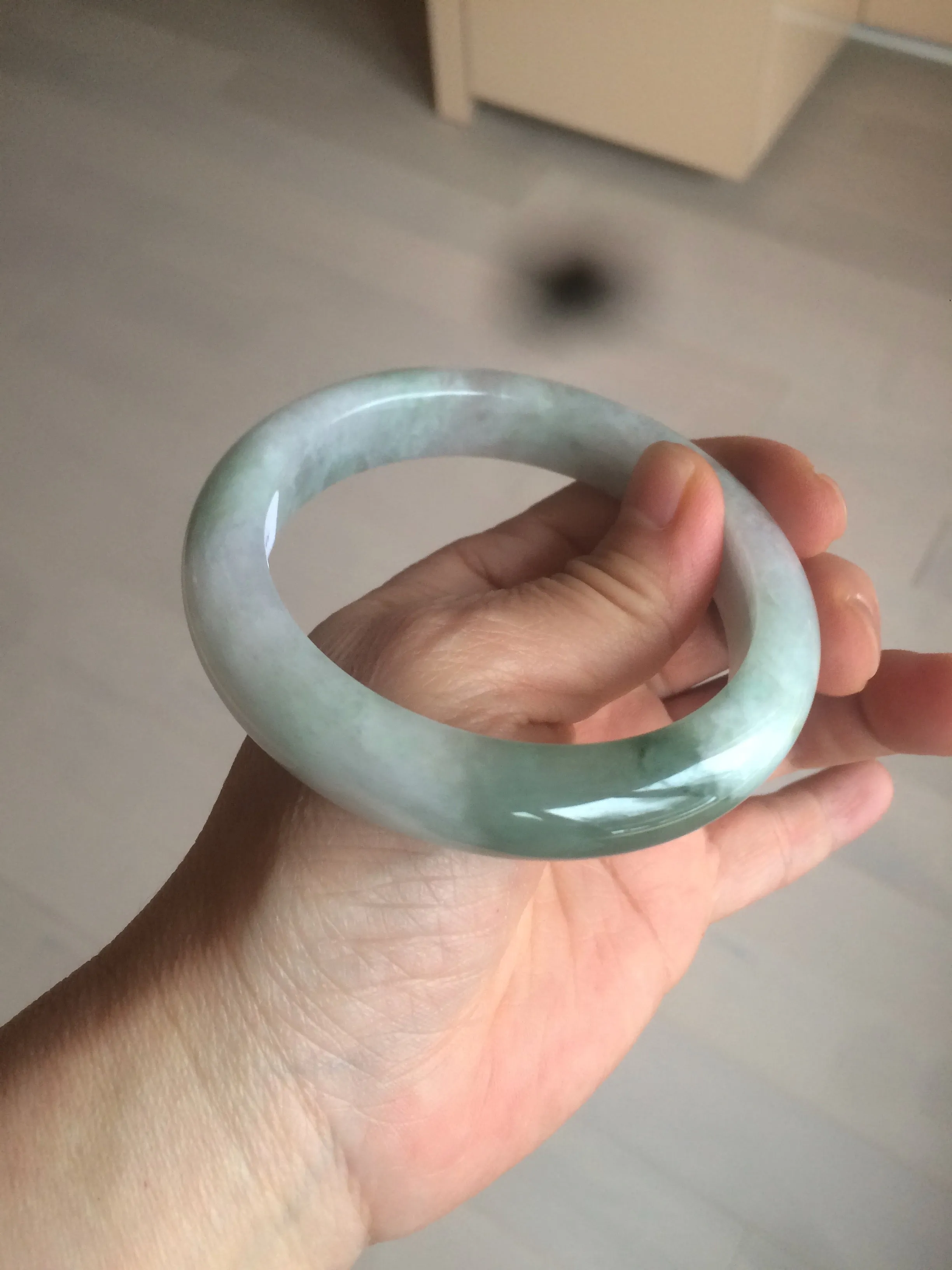 60.2mm certified type A 100% Natural oily light green/white/purple chubby Jadeite Jade bangle BH43-2804