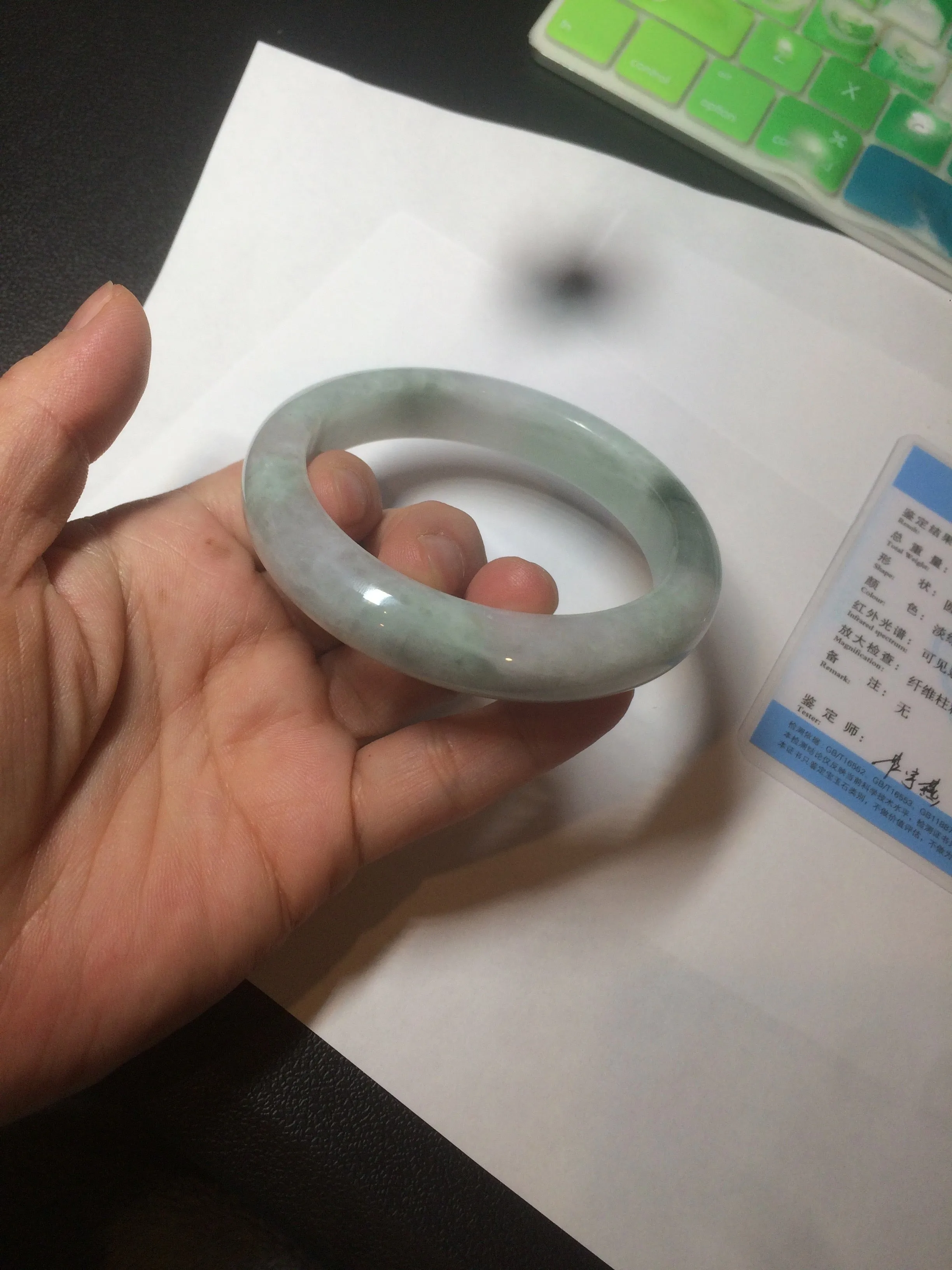 60.2mm certified type A 100% Natural oily light green/white/purple chubby Jadeite Jade bangle BH43-2804