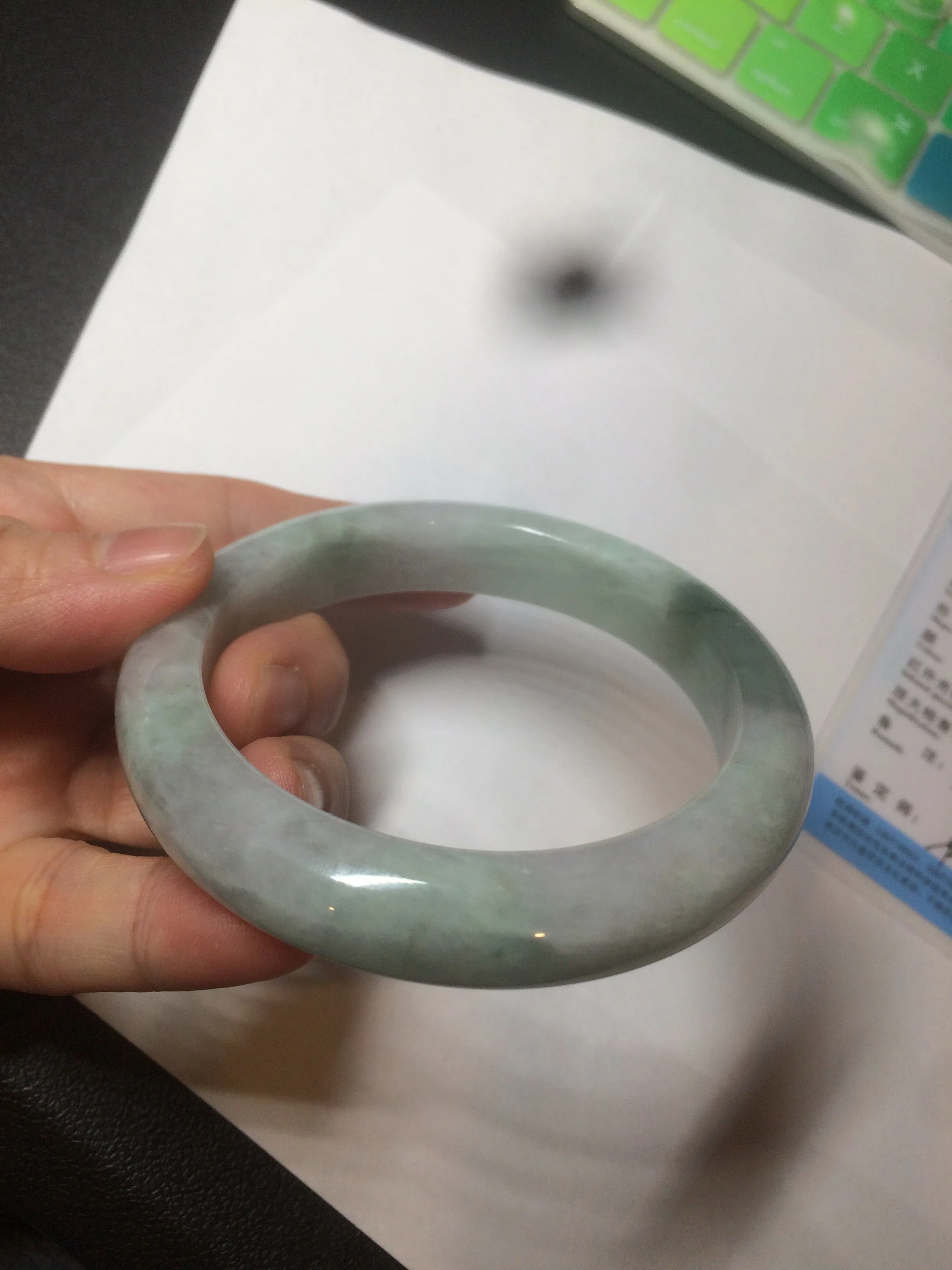 60.2mm certified type A 100% Natural oily light green/white/purple chubby Jadeite Jade bangle BH43-2804