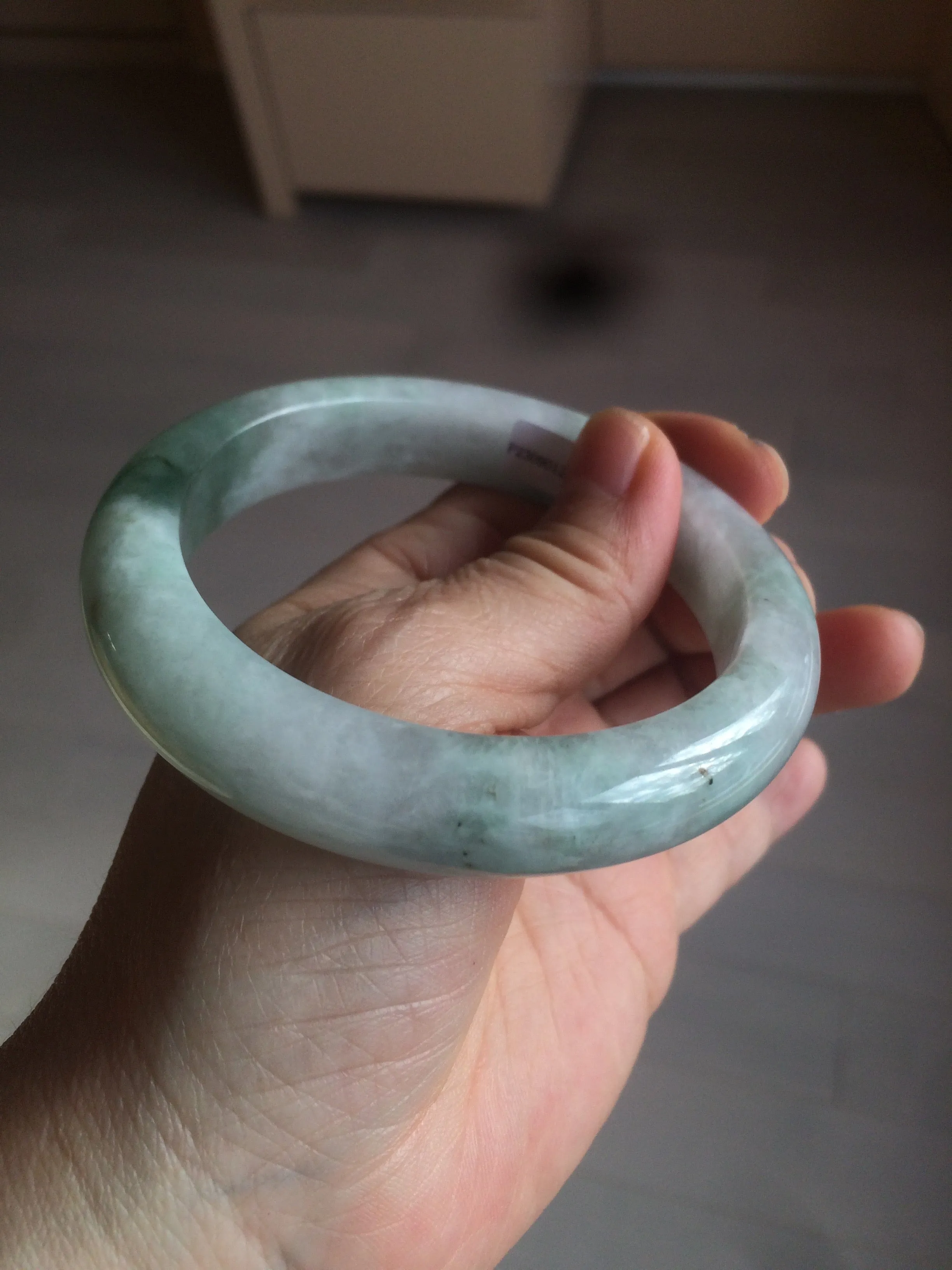 60.2mm certified type A 100% Natural oily light green/white/purple chubby Jadeite Jade bangle BH43-2804