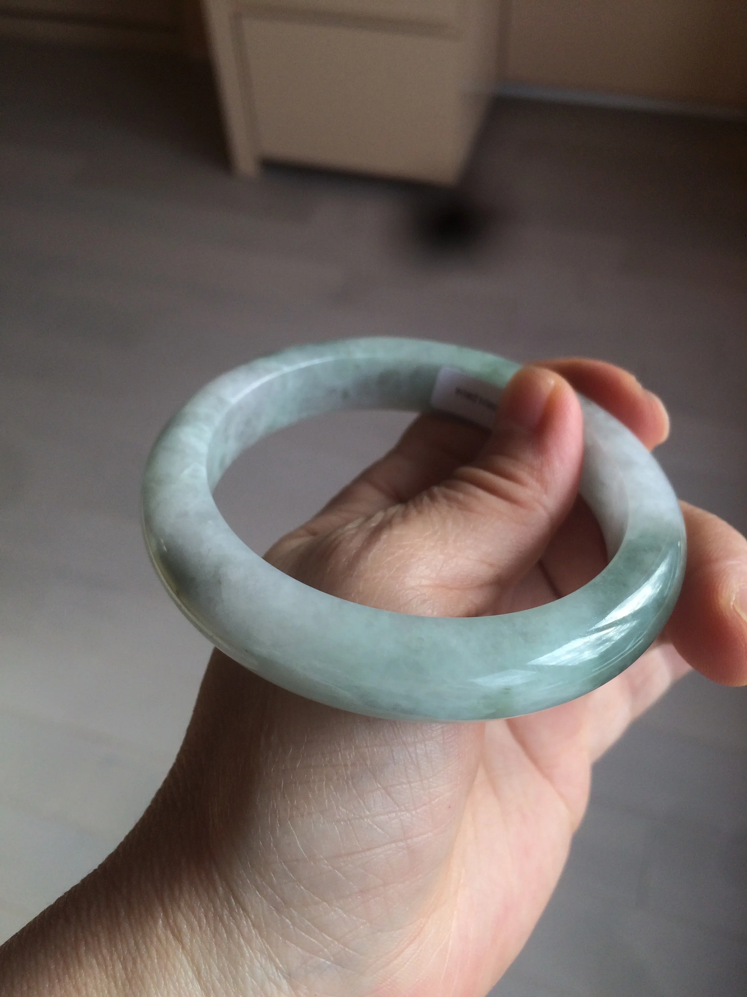 60.2mm certified type A 100% Natural oily light green/white/purple chubby Jadeite Jade bangle BH43-2804