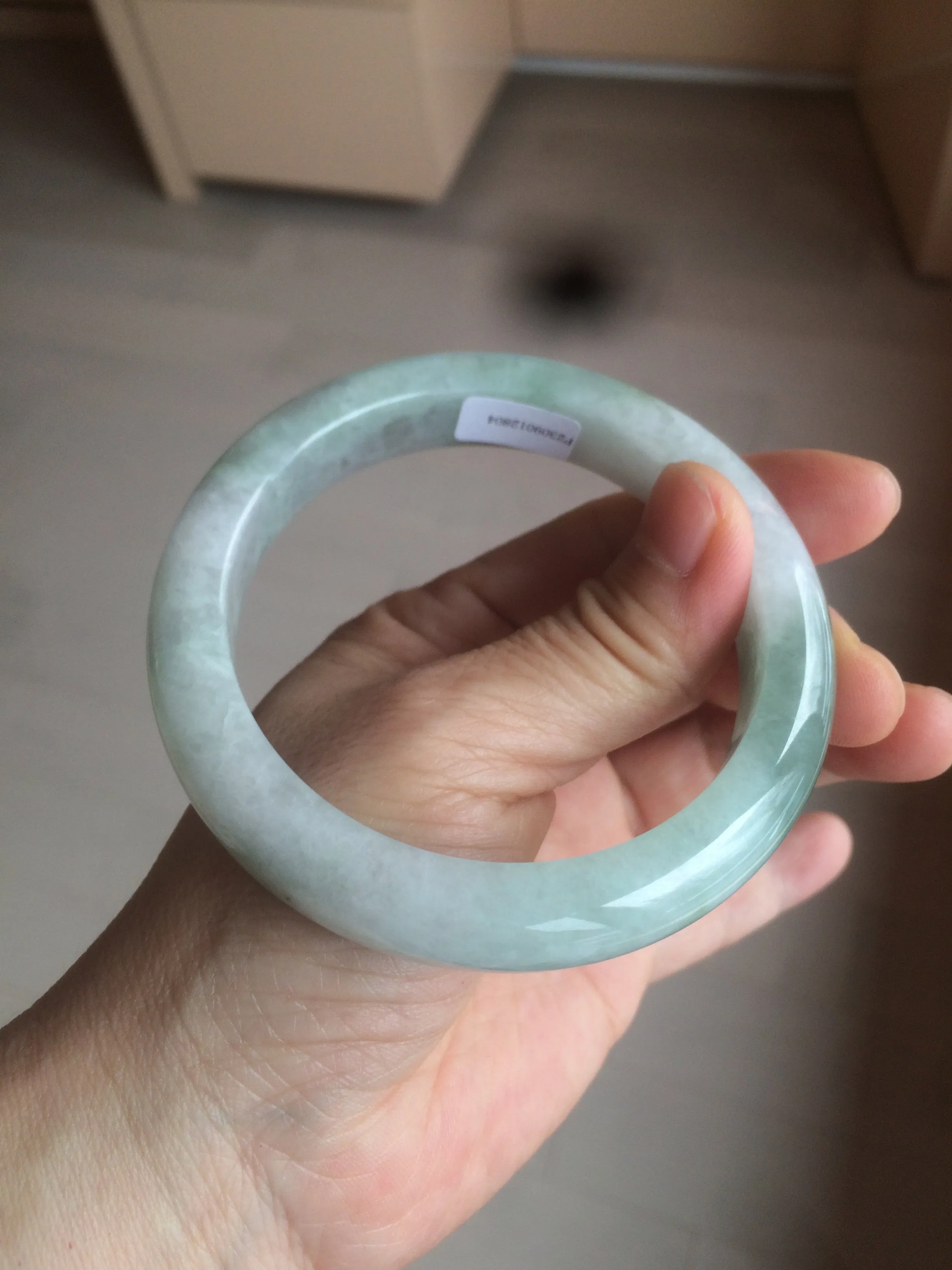 60.2mm certified type A 100% Natural oily light green/white/purple chubby Jadeite Jade bangle BH43-2804