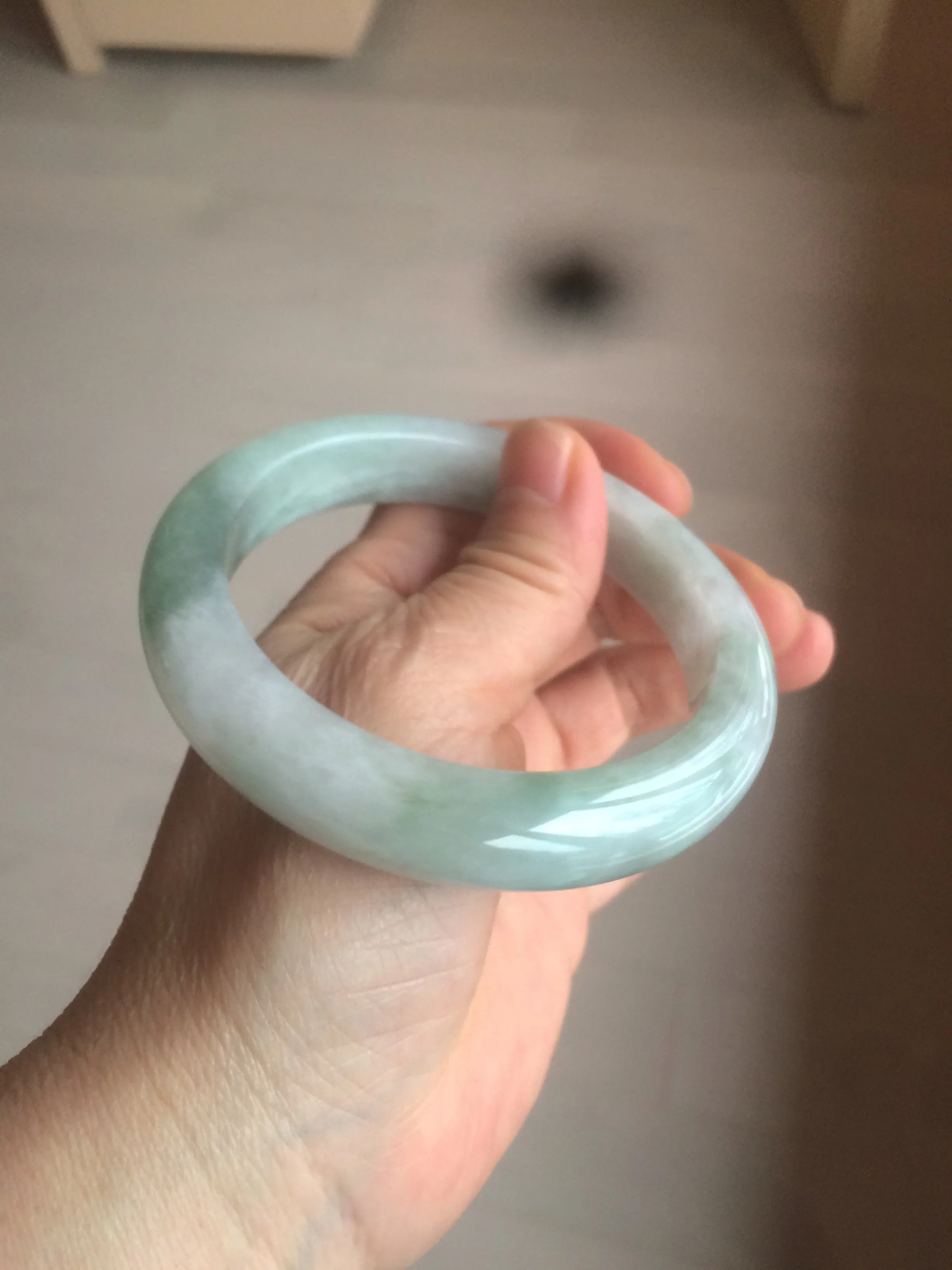 60.2mm certified type A 100% Natural oily light green/white/purple chubby Jadeite Jade bangle BH43-2804