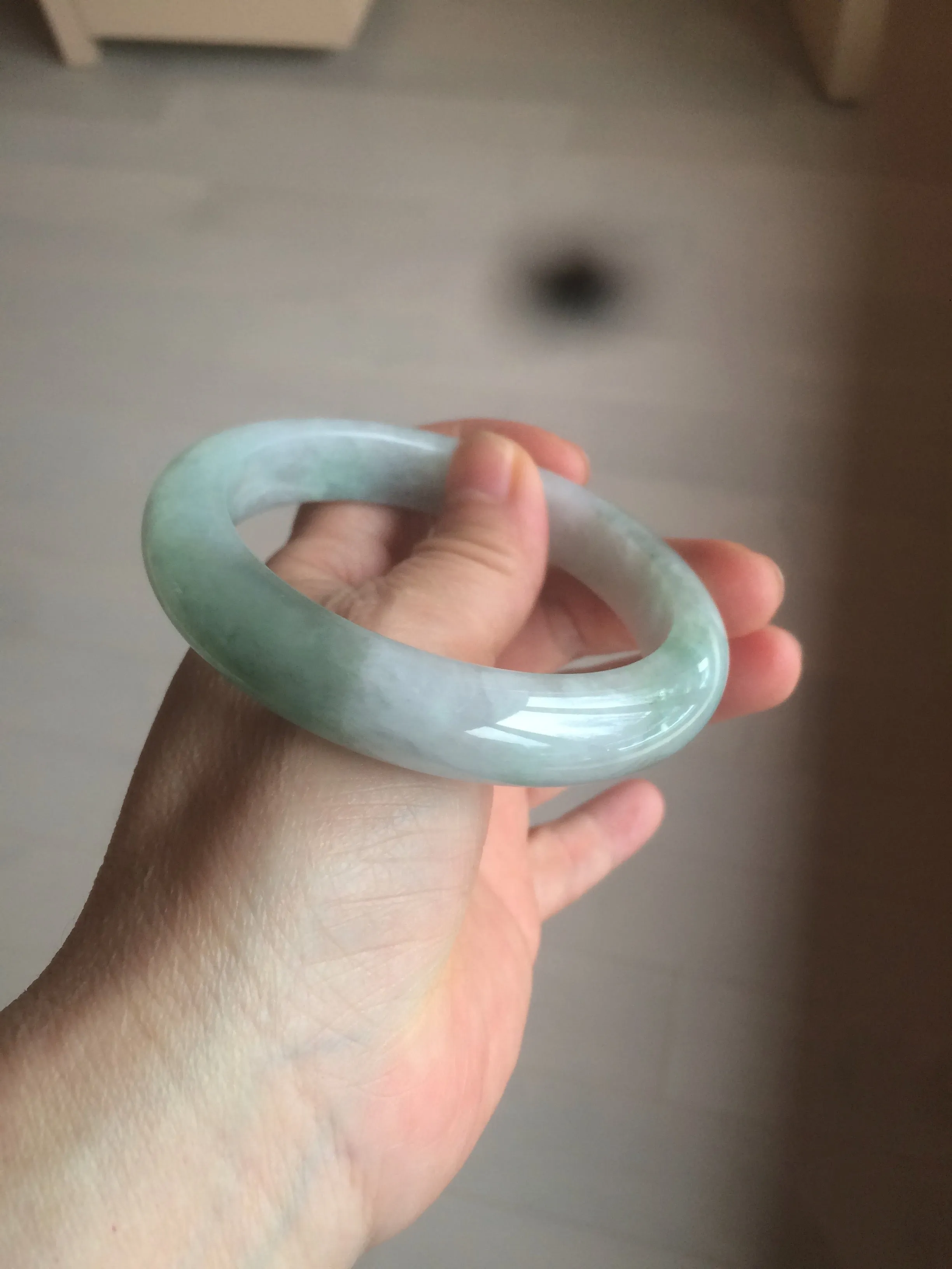 60.2mm certified type A 100% Natural oily light green/white/purple chubby Jadeite Jade bangle BH43-2804