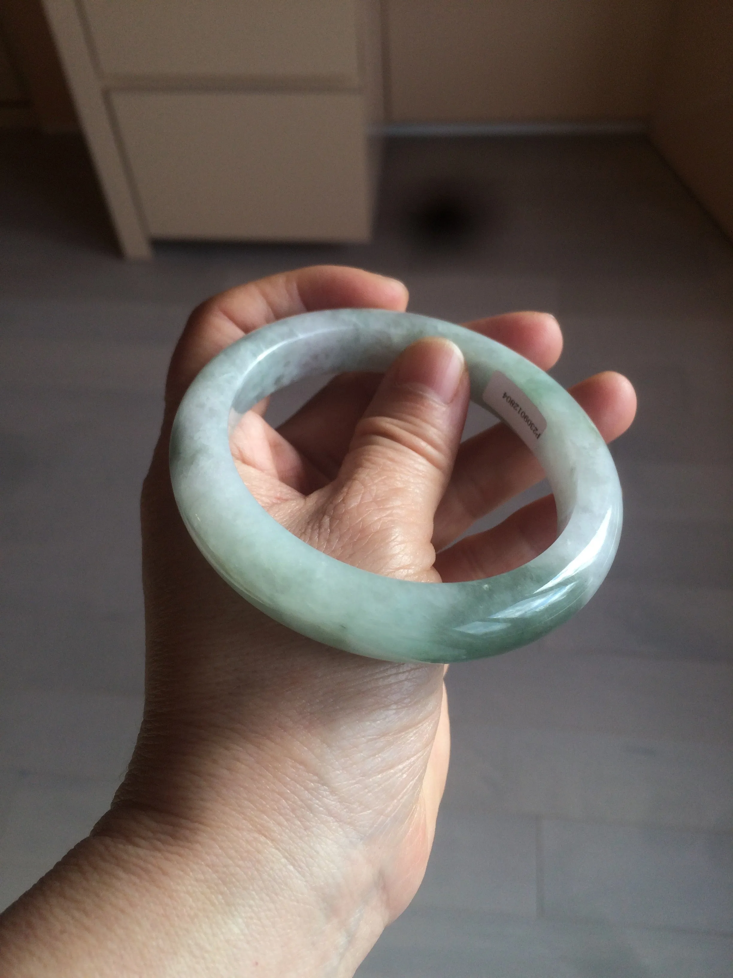 60.2mm certified type A 100% Natural oily light green/white/purple chubby Jadeite Jade bangle BH43-2804