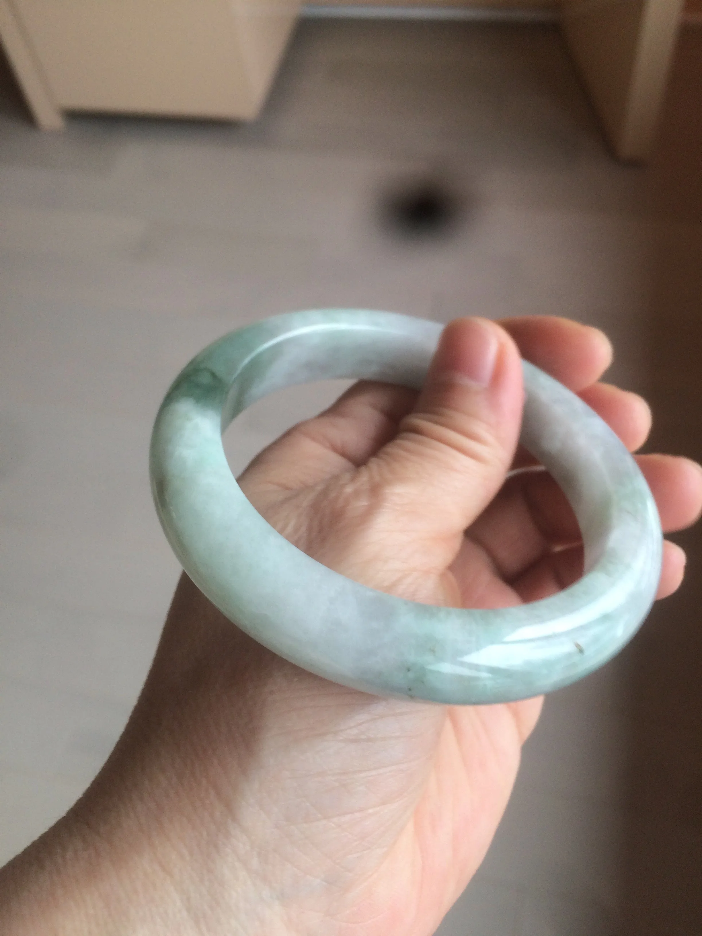 60.2mm certified type A 100% Natural oily light green/white/purple chubby Jadeite Jade bangle BH43-2804