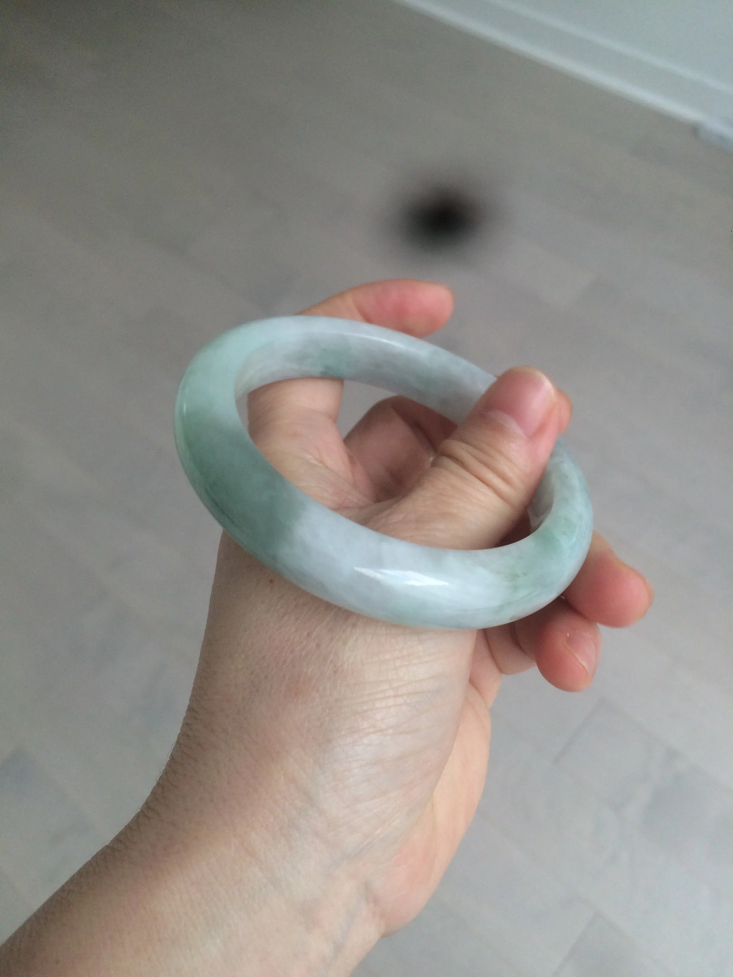 60.2mm certified type A 100% Natural oily light green/white/purple chubby Jadeite Jade bangle BH43-2804