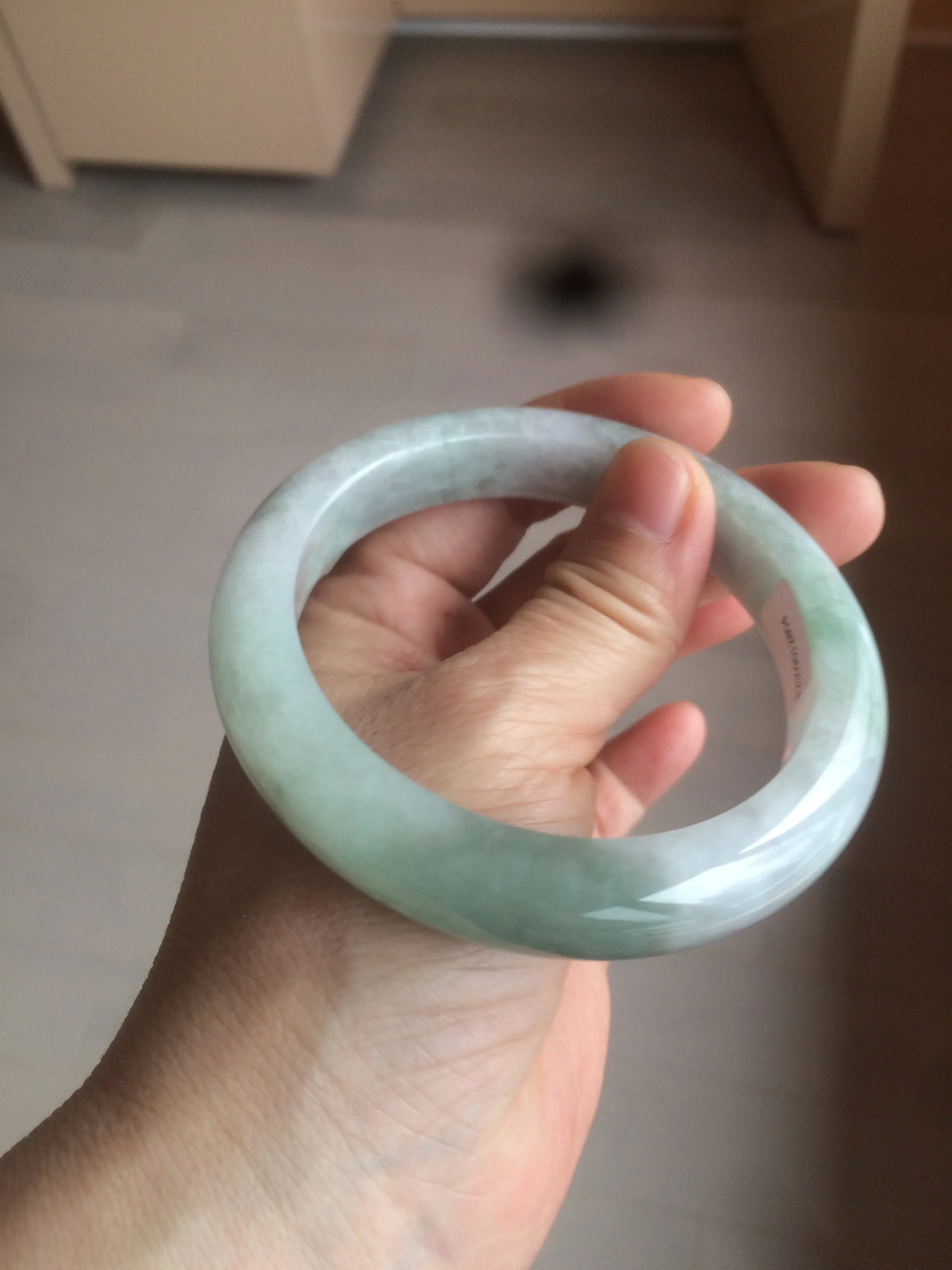 60.2mm certified type A 100% Natural oily light green/white/purple chubby Jadeite Jade bangle BH43-2804