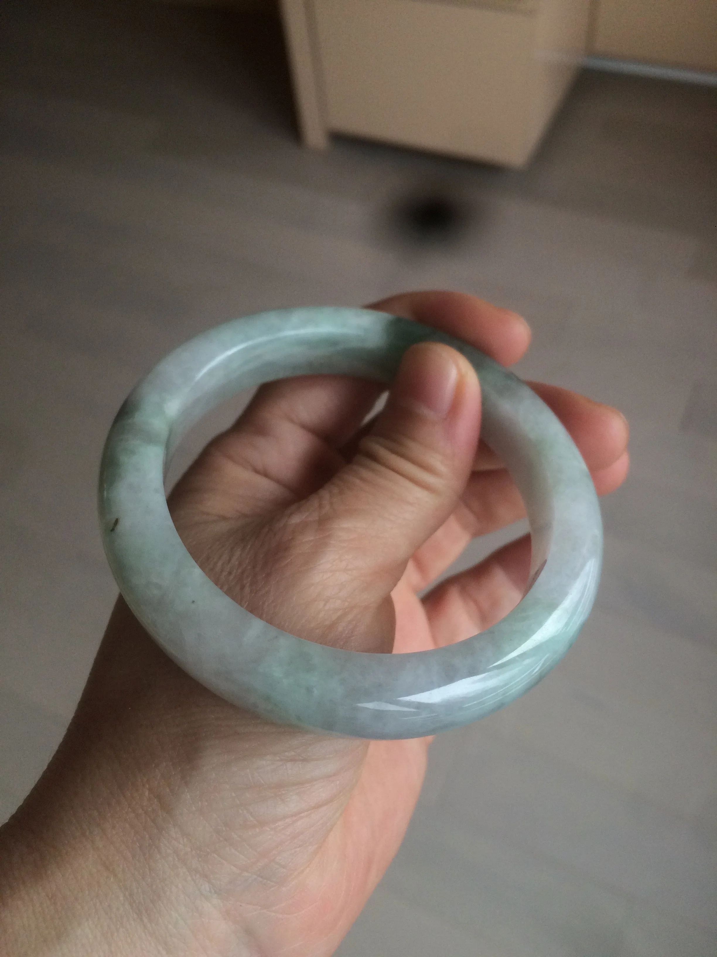 60.2mm certified type A 100% Natural oily light green/white/purple chubby Jadeite Jade bangle BH43-2804