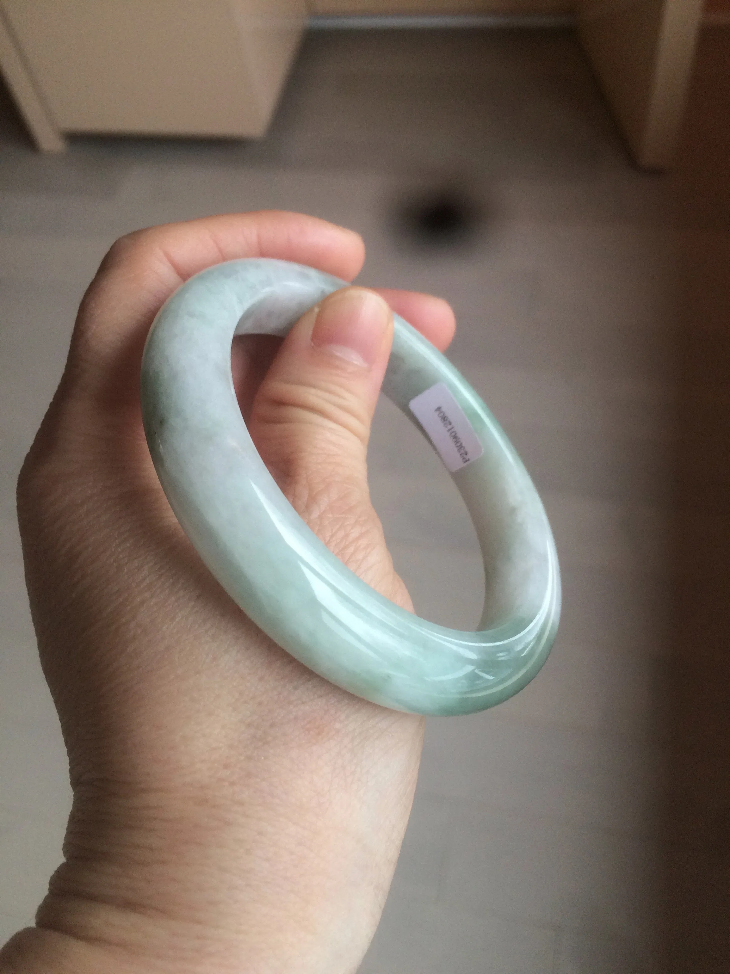 60.2mm certified type A 100% Natural oily light green/white/purple chubby Jadeite Jade bangle BH43-2804