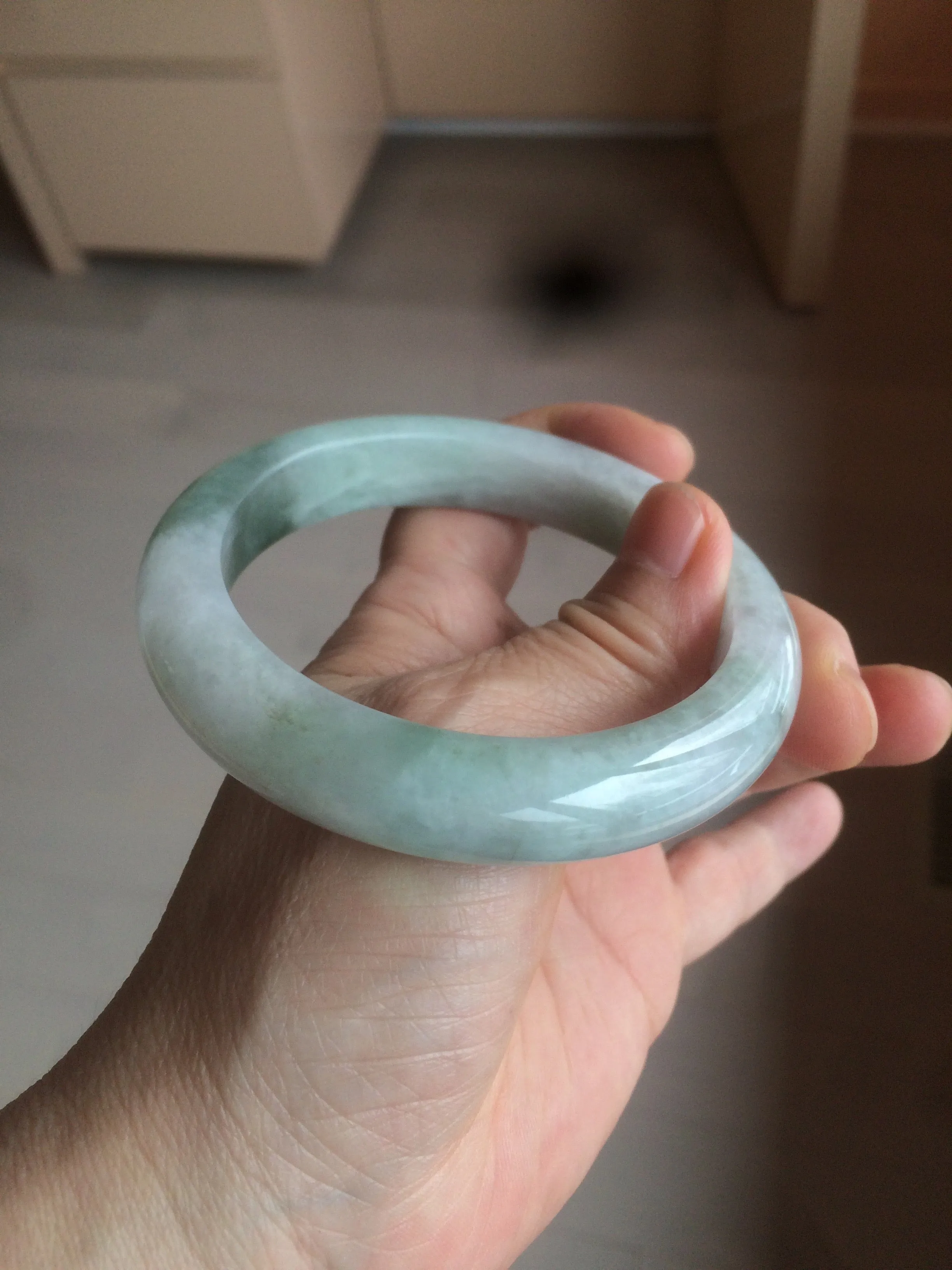 60.2mm certified type A 100% Natural oily light green/white/purple chubby Jadeite Jade bangle BH43-2804