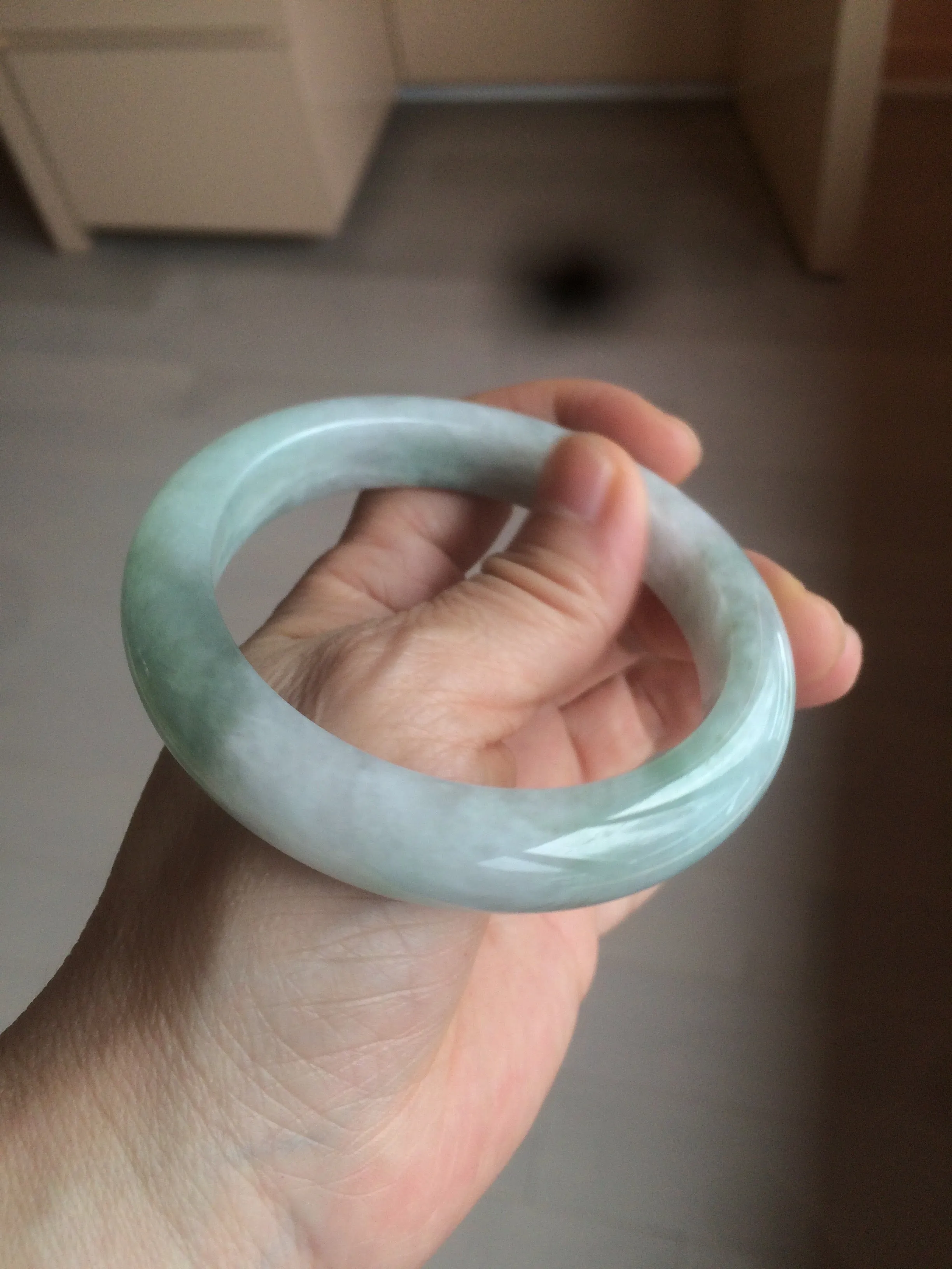 60.2mm certified type A 100% Natural oily light green/white/purple chubby Jadeite Jade bangle BH43-2804