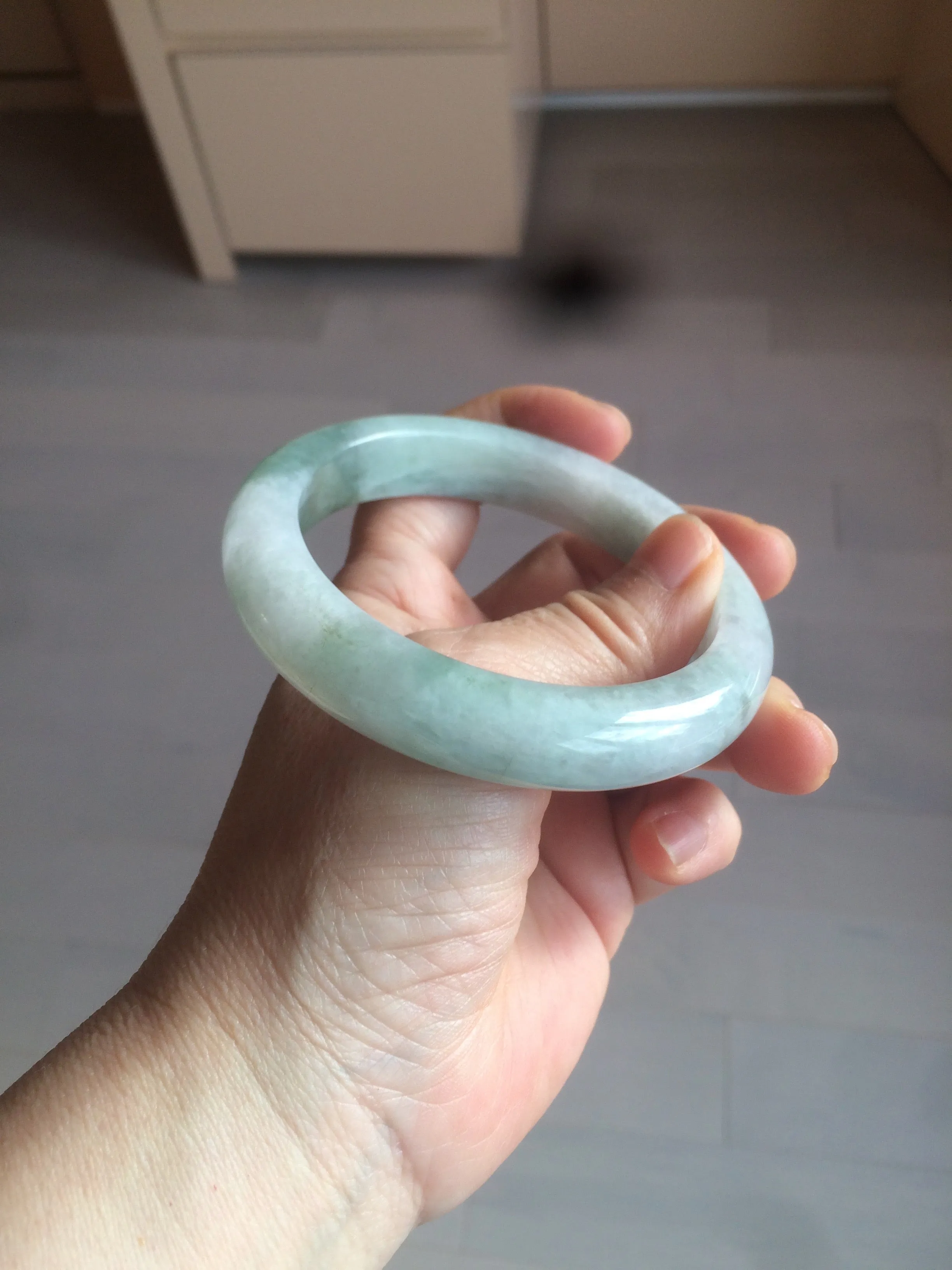 60.2mm certified type A 100% Natural oily light green/white/purple chubby Jadeite Jade bangle BH43-2804