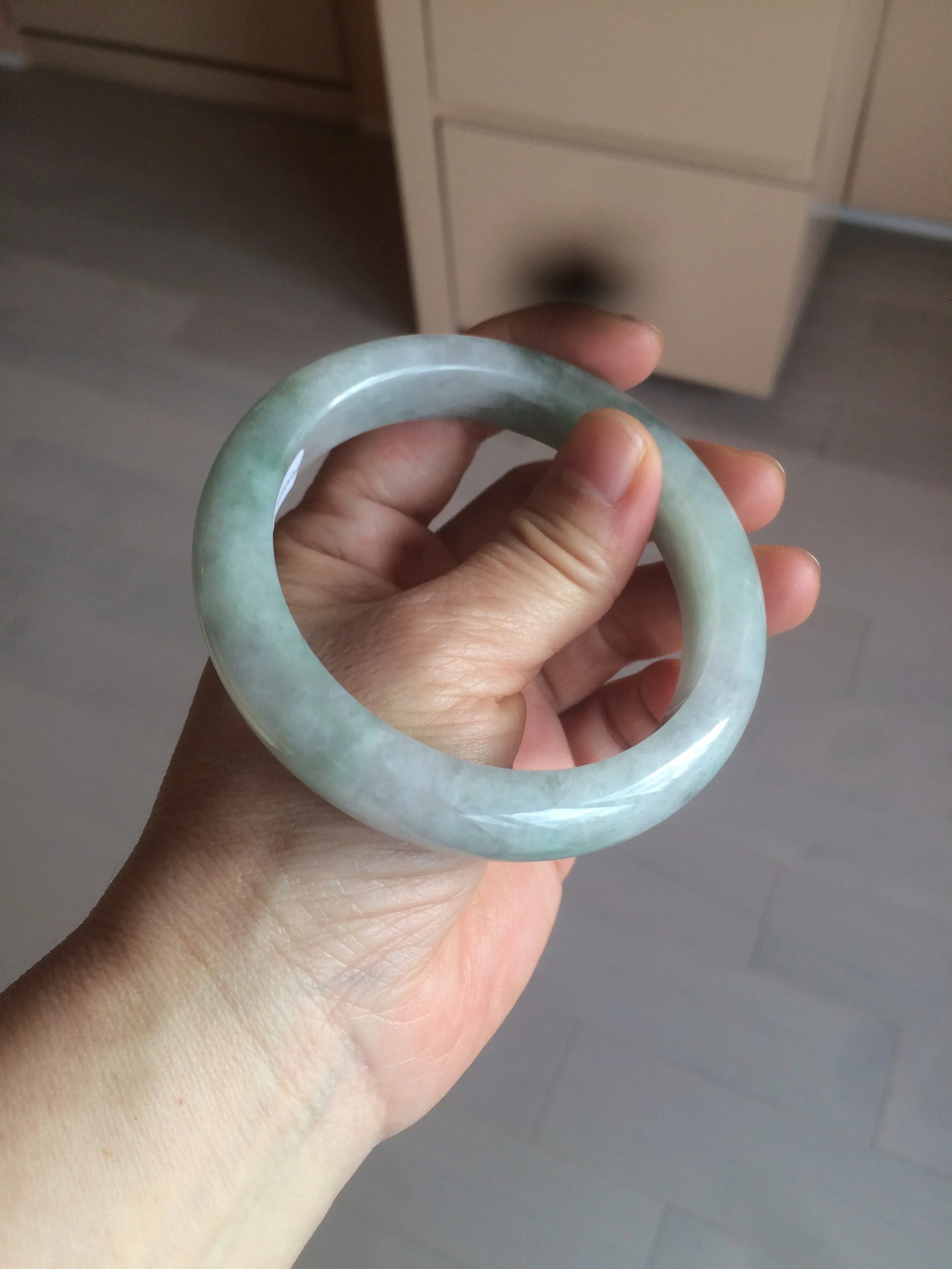 60.2mm certified type A 100% Natural oily light green/white/purple chubby Jadeite Jade bangle BH43-2804