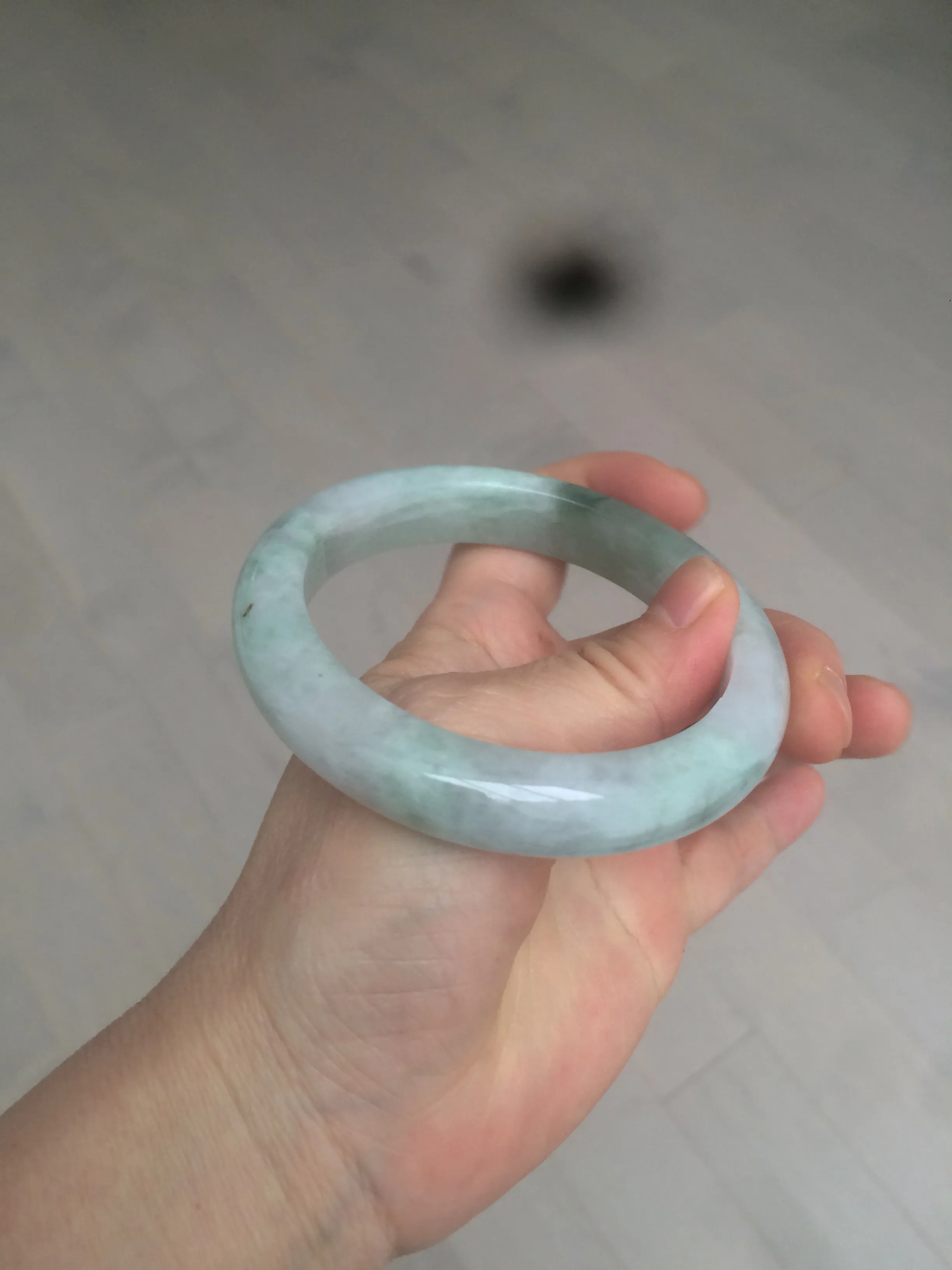 60.2mm certified type A 100% Natural oily light green/white/purple chubby Jadeite Jade bangle BH43-2804