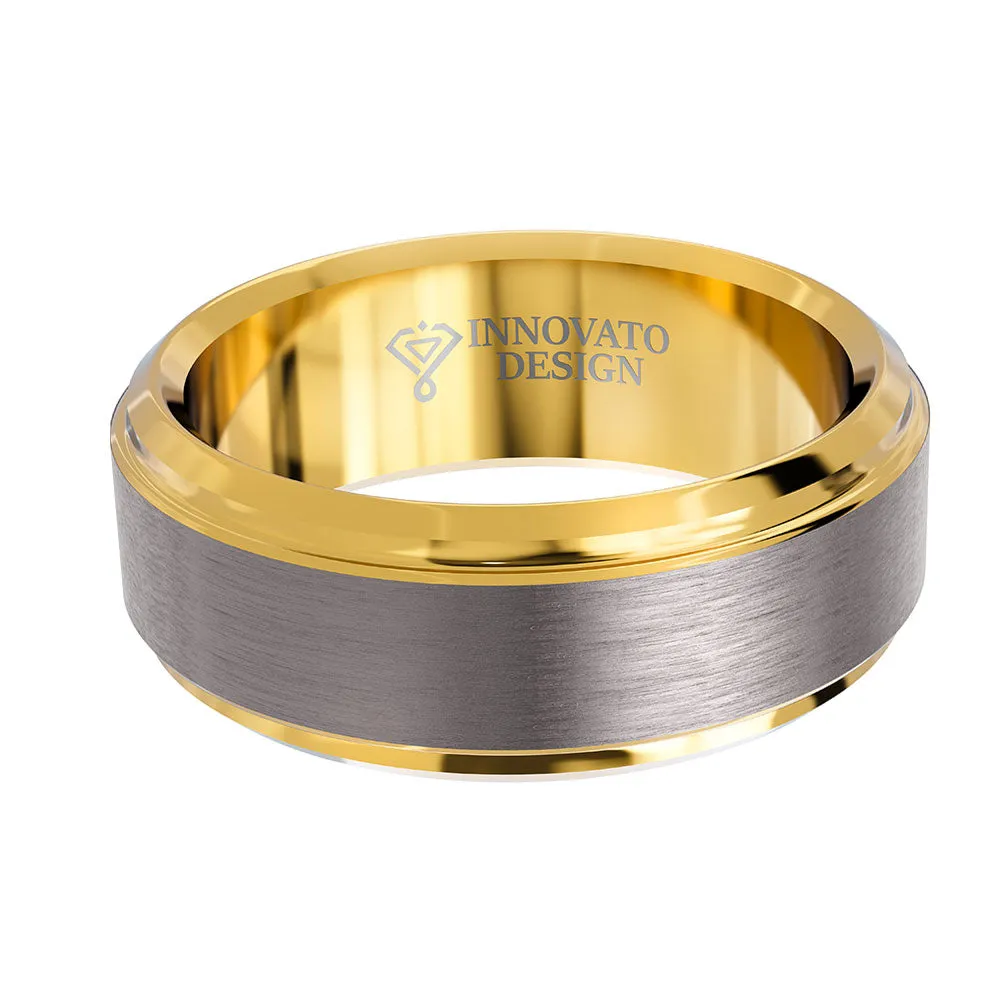 8mm Silver Matte Brushed Yellow Gold Plated Wedding Band