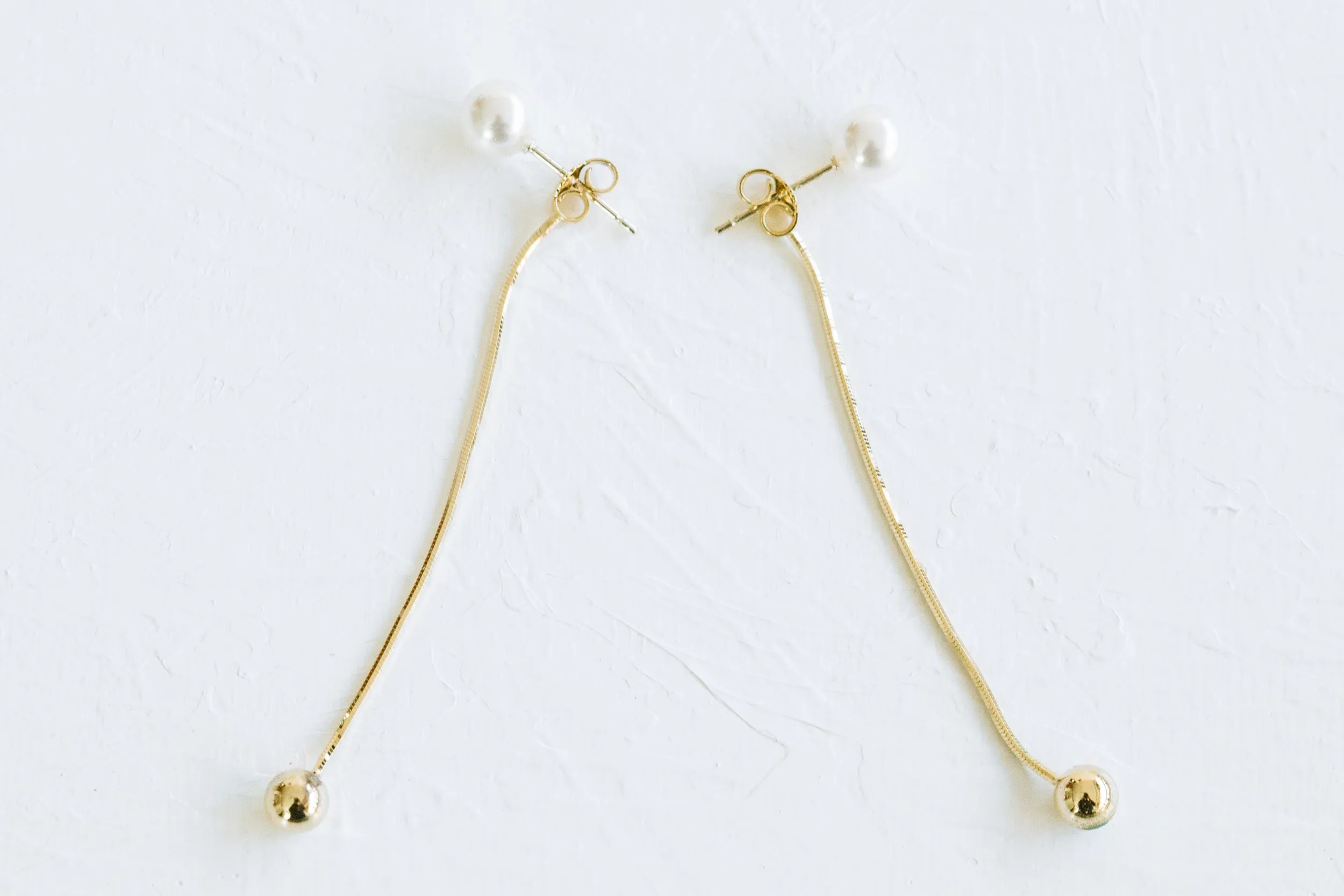 925 Sterling Silver Ear Studs Simulated Pearl Dangling Round Ball Earrings