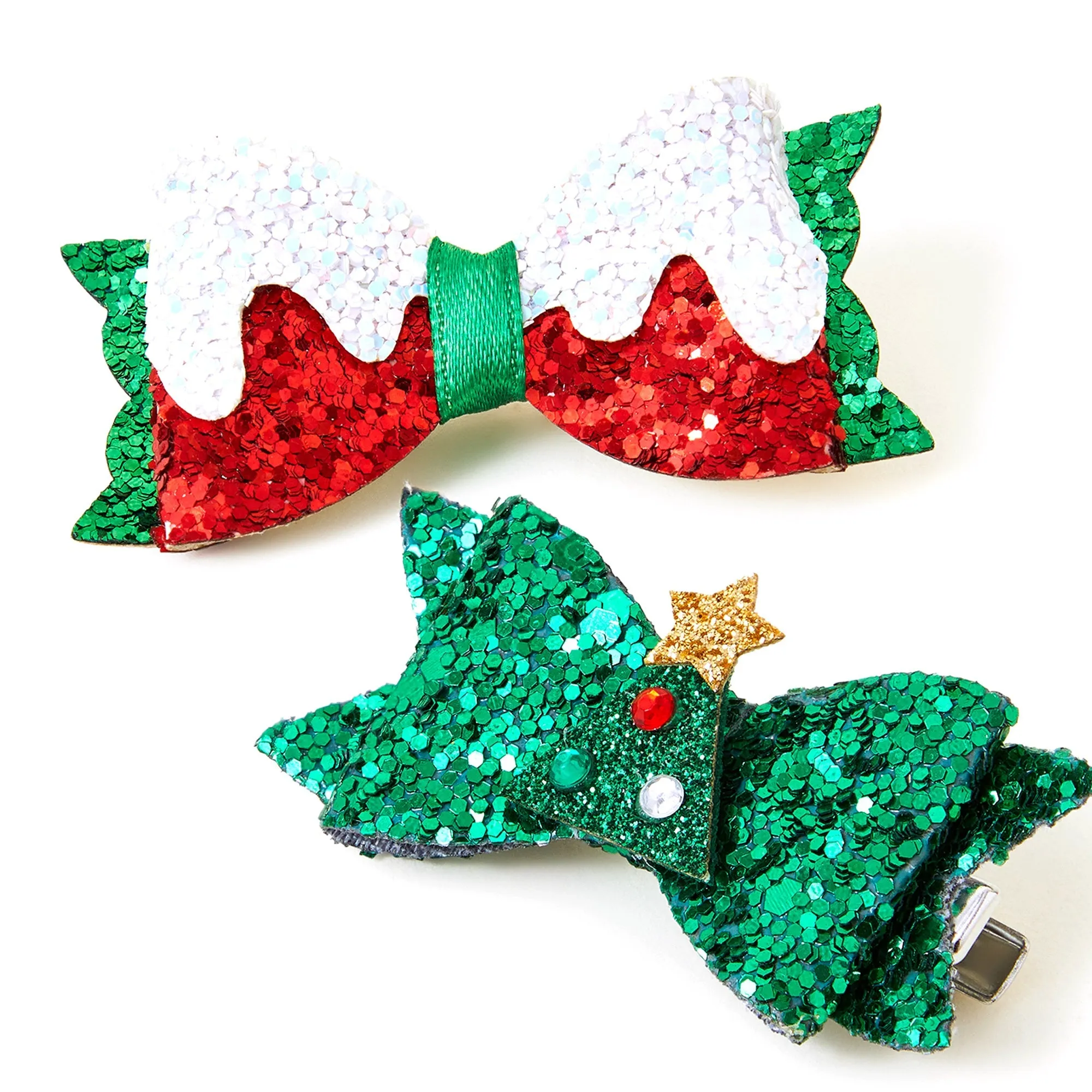 Accessorize London Christmas Glitter Novelty Hair Clips Set Of Two